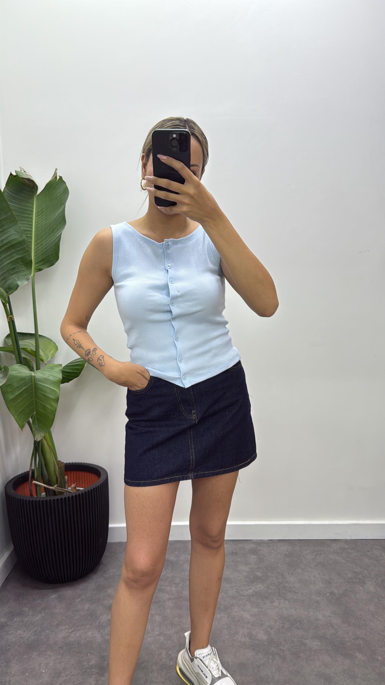 Düğmeli Ribana Yelek Bluz