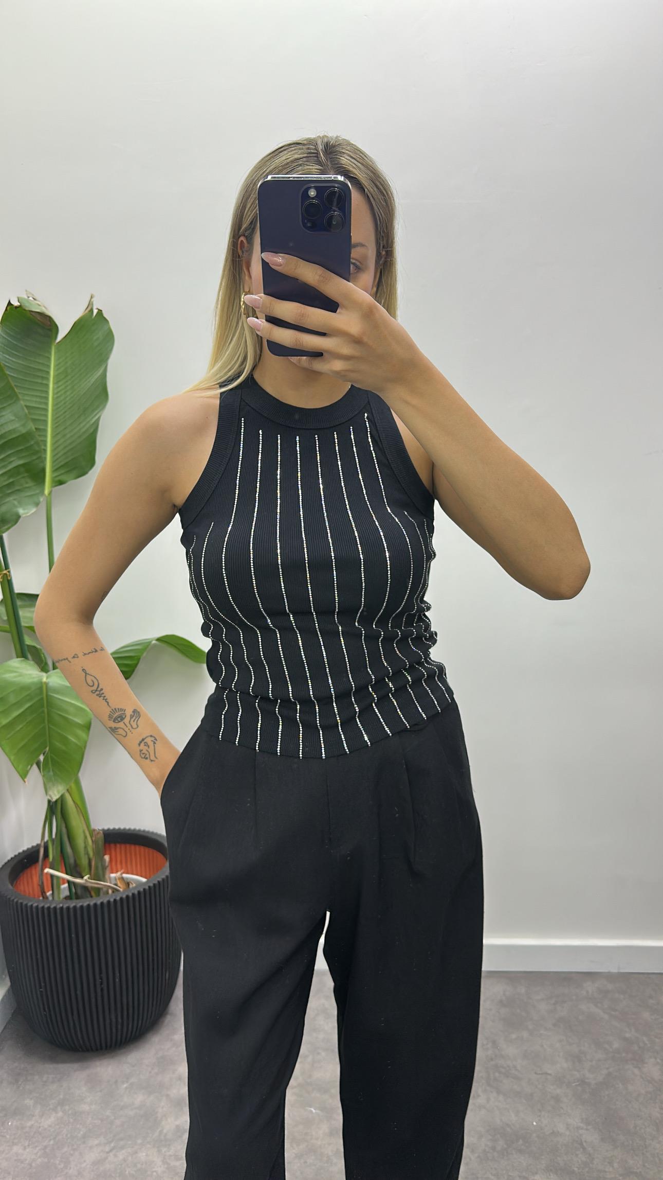 Halter Yaka Taş Baskılı Atlet