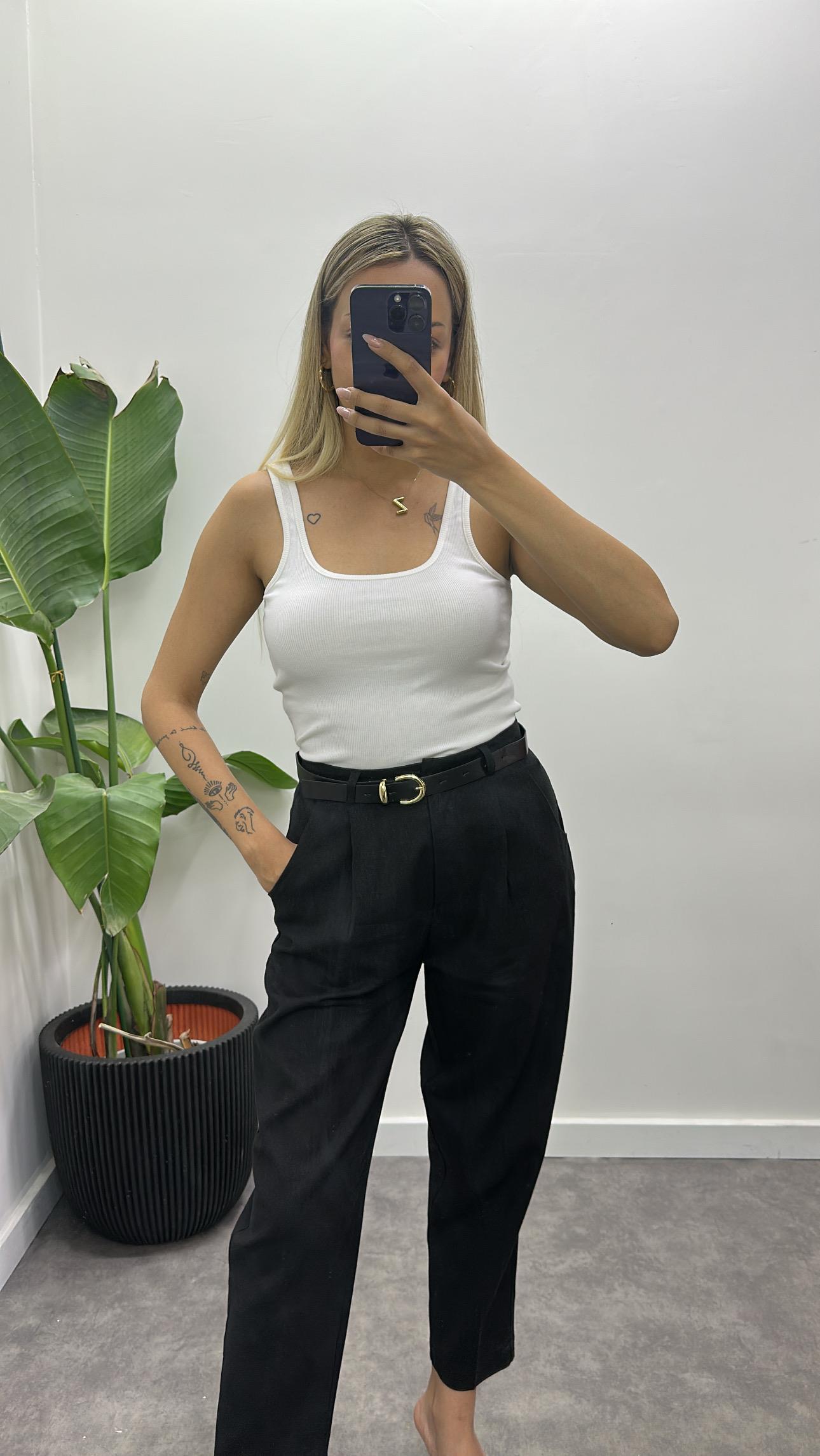 Kemerli Keten Pantolon