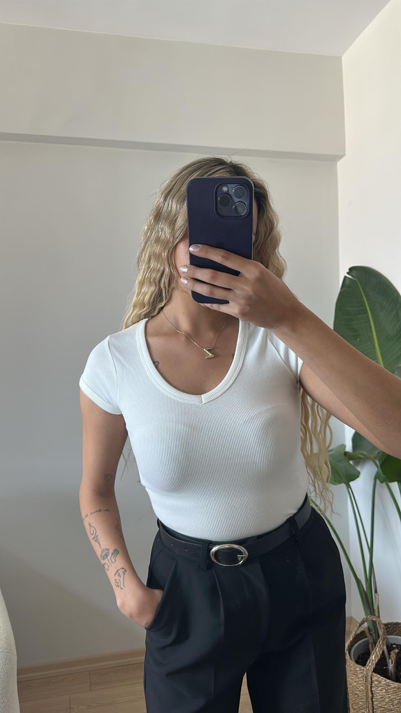 Kısa Kollu Ribana Bluz