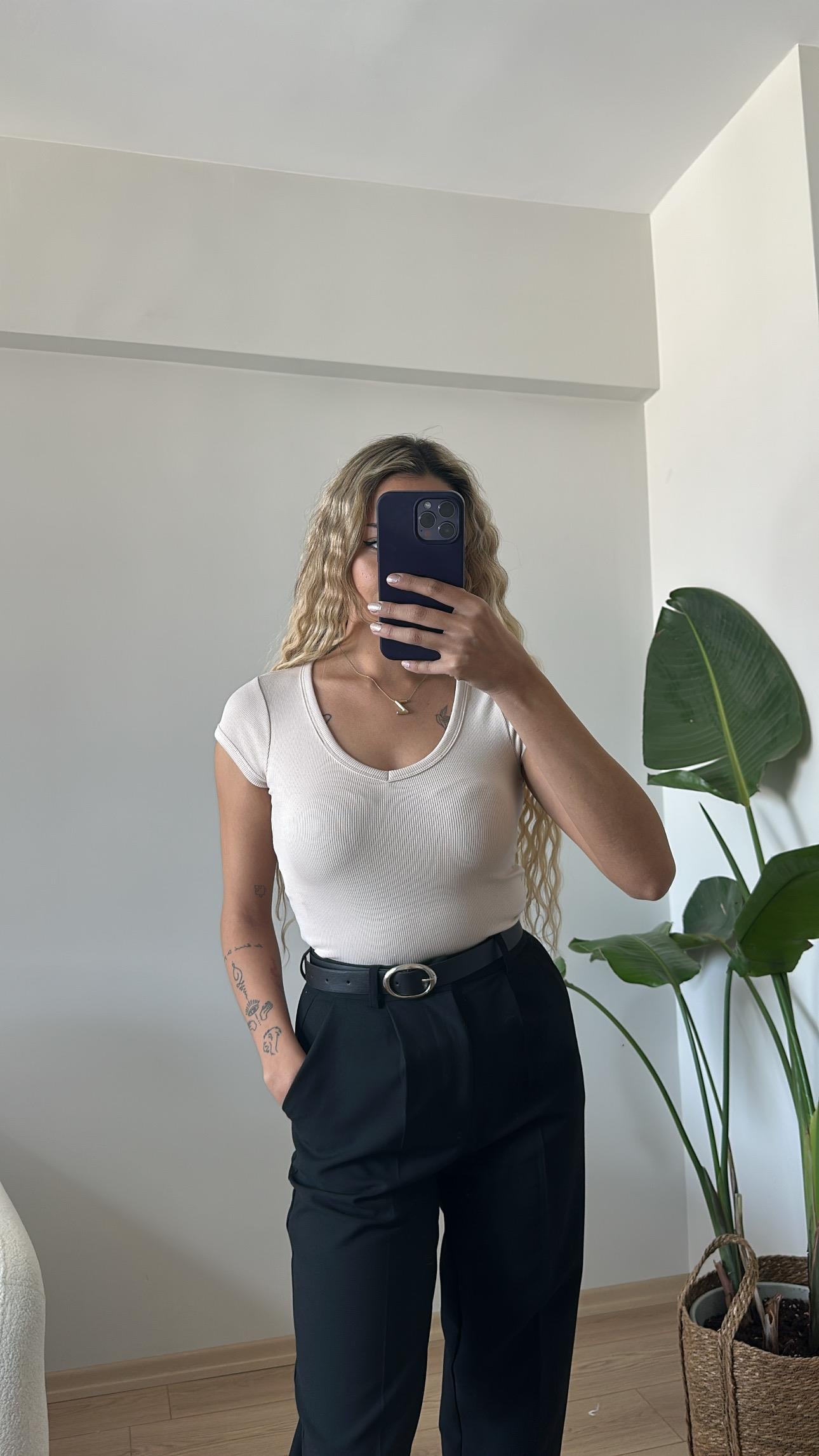 Kısa Kollu Ribana Bluz