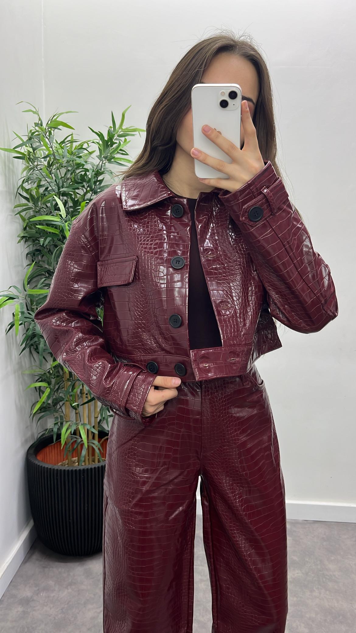 Kroko Desenli Deri Ceket