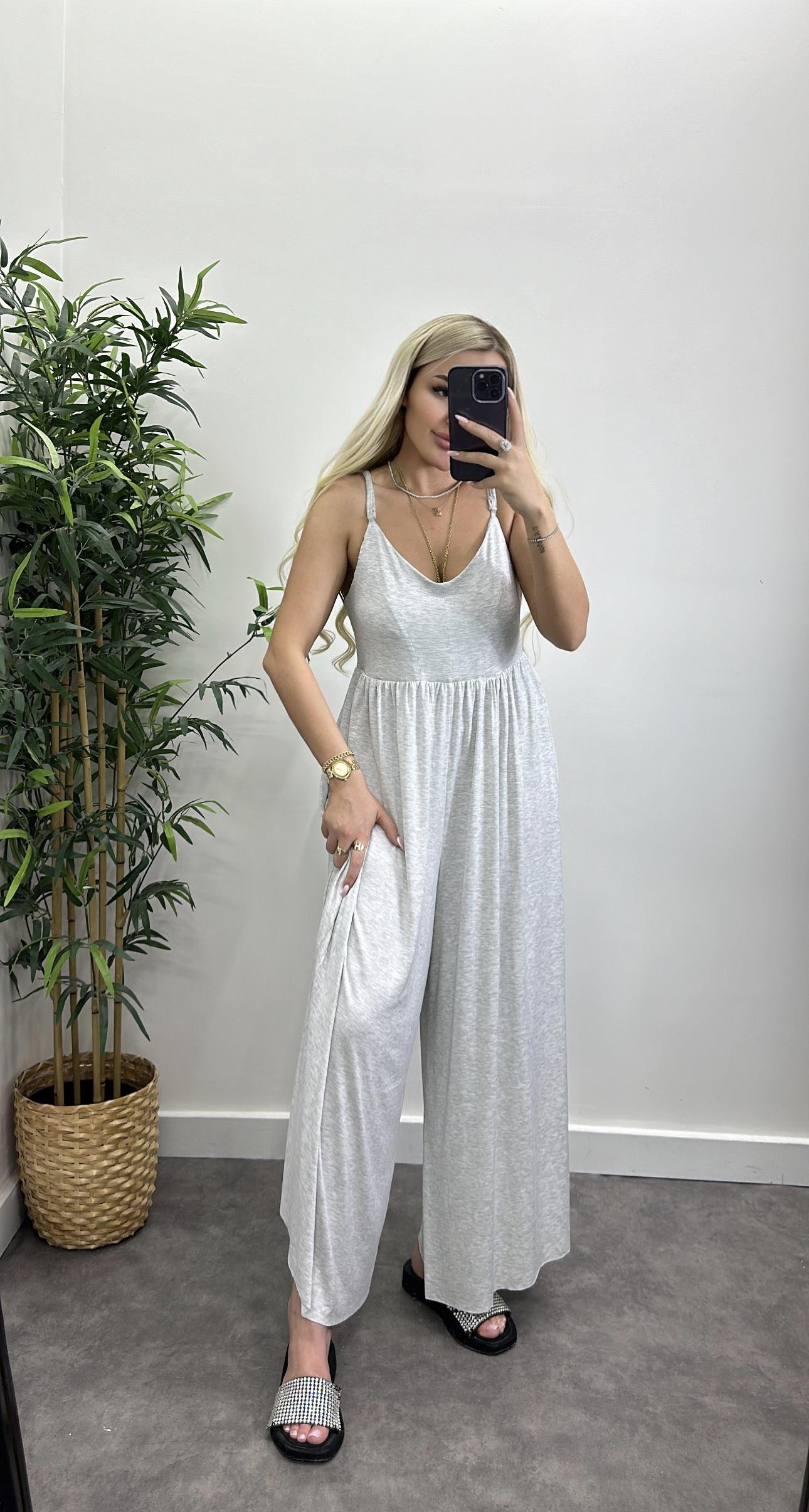 Modal Kumaş Sırt Çapraz Askılı Tulum