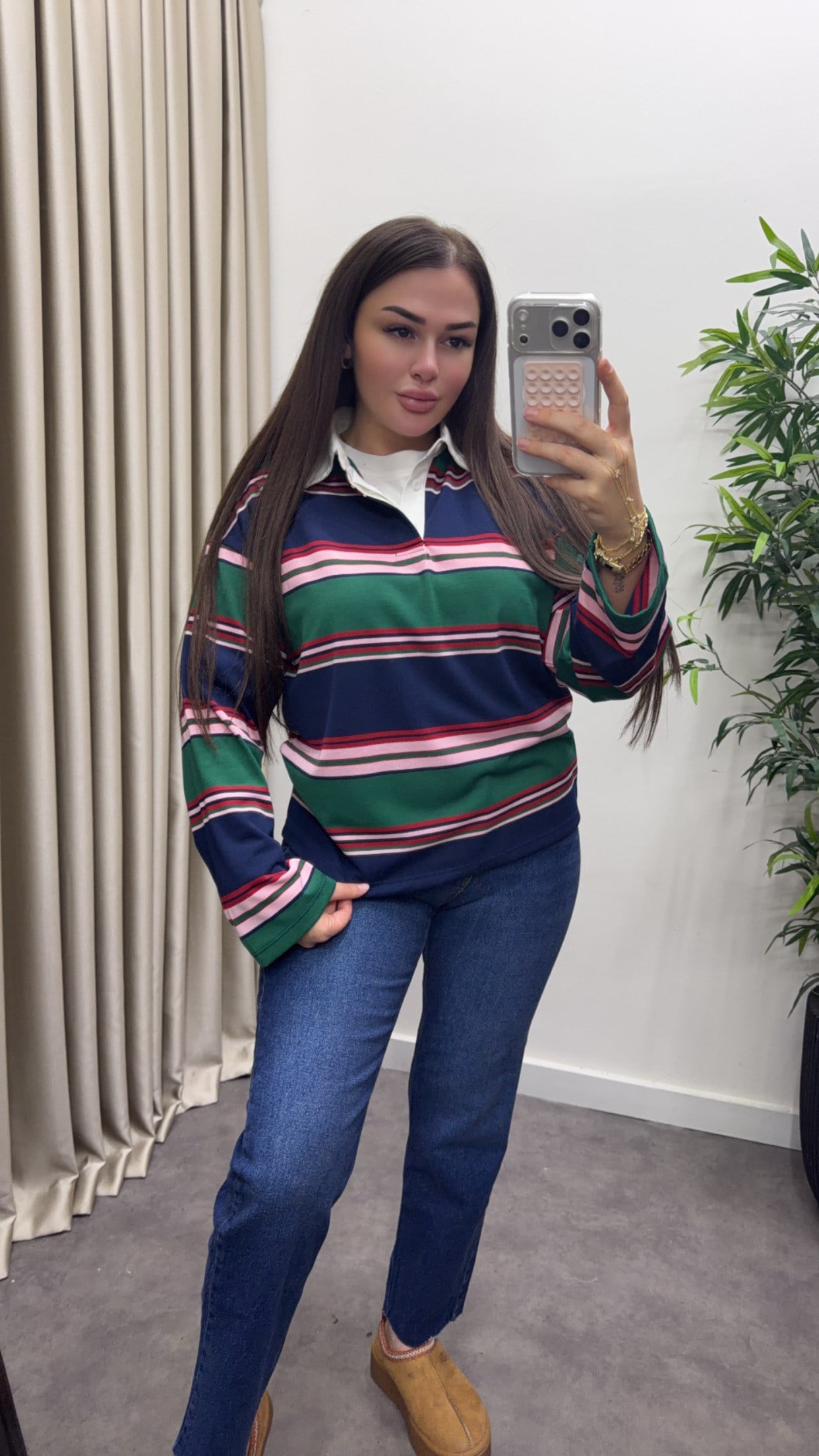 Polo Yaka Çizgili Basic Bluz