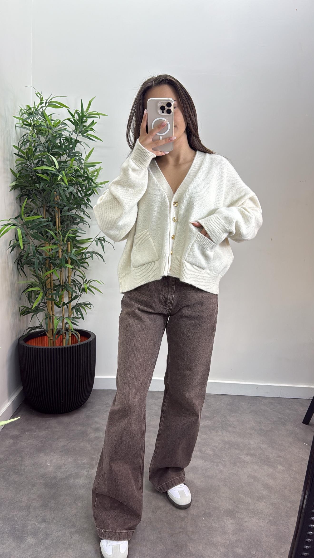 V Yaka Cepli Triko Hırka