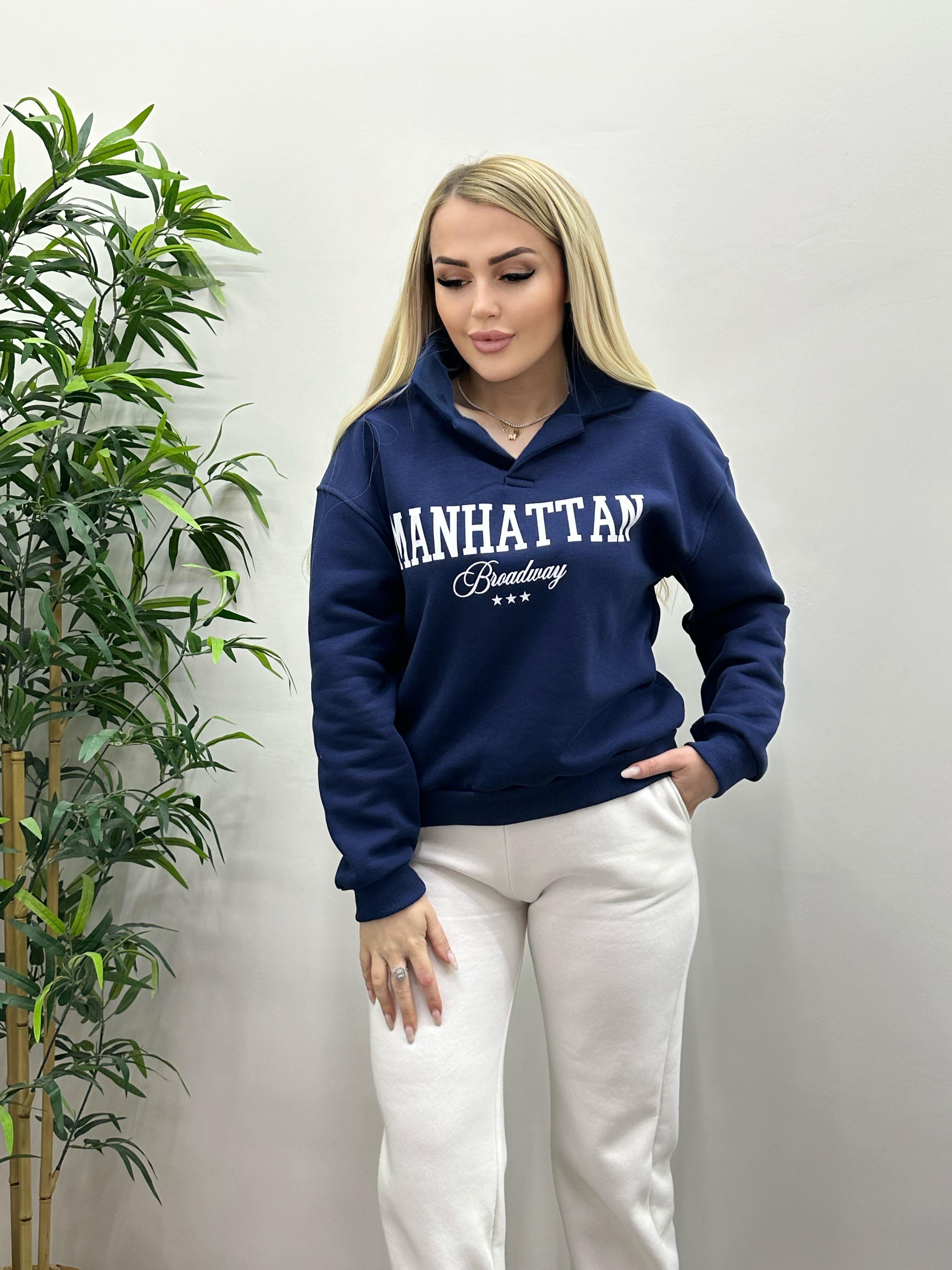 Yazı Baskılı Yakalı Sweatshirt