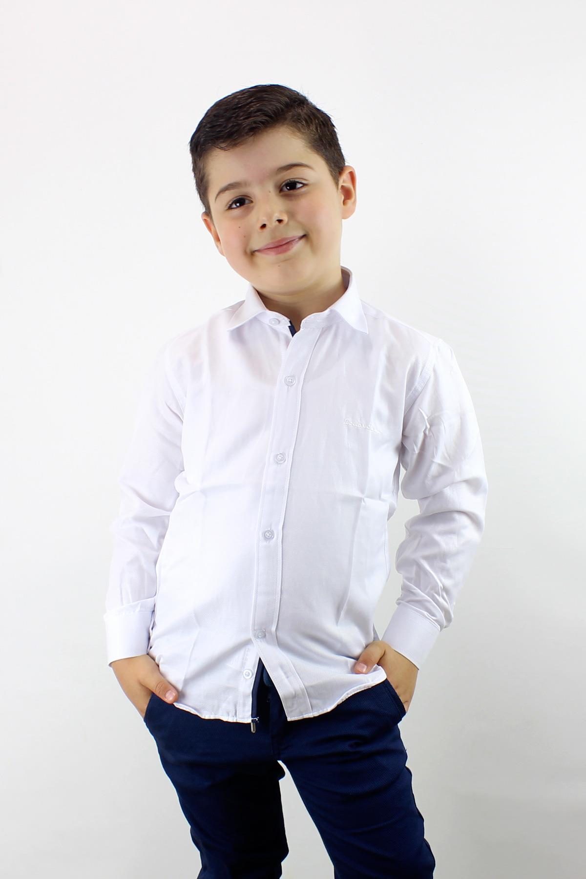 Doctor Junior Erkek Çocuk Gömlek Uzun Kol Kendinden Desenli BEYAZ