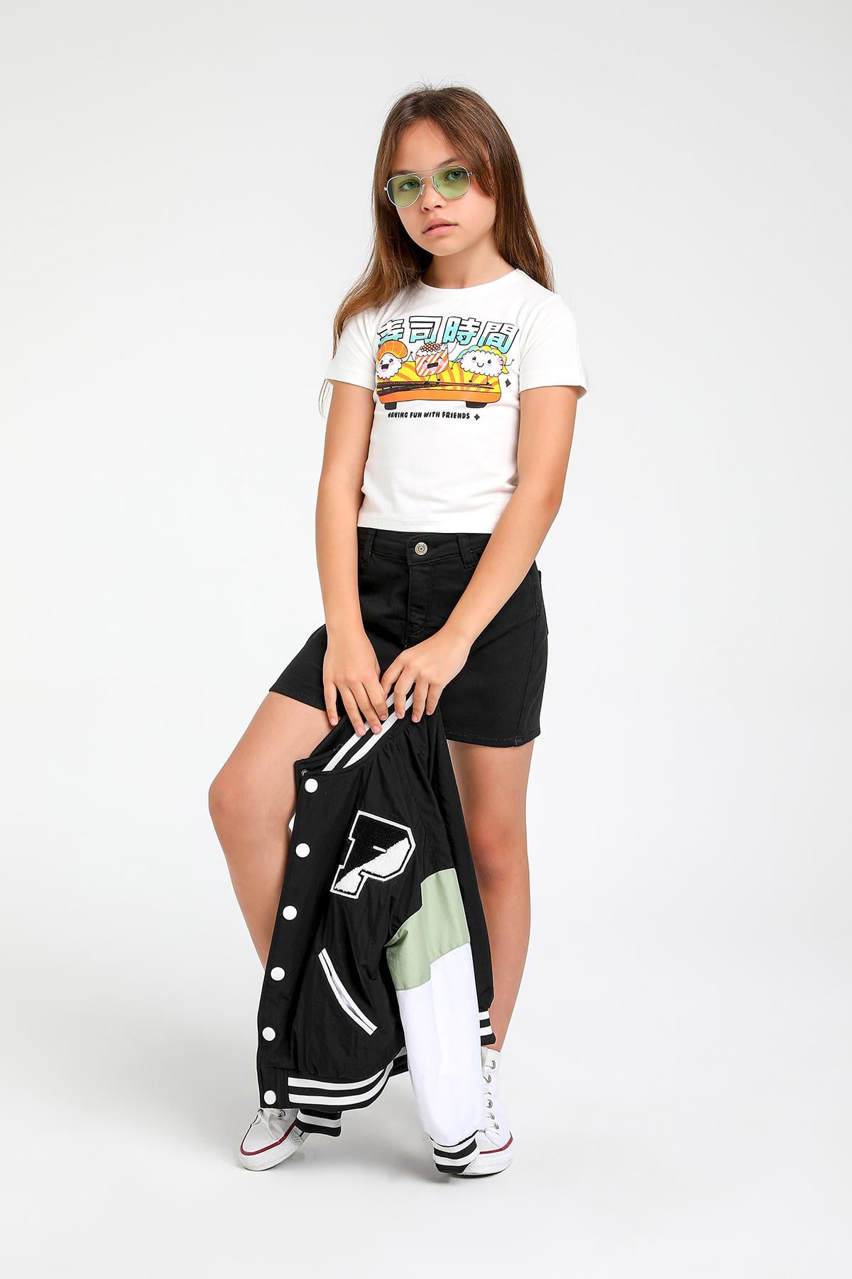 5-14 Yaş Kız Çocuk Baskılı Kısa Boy Tshirt