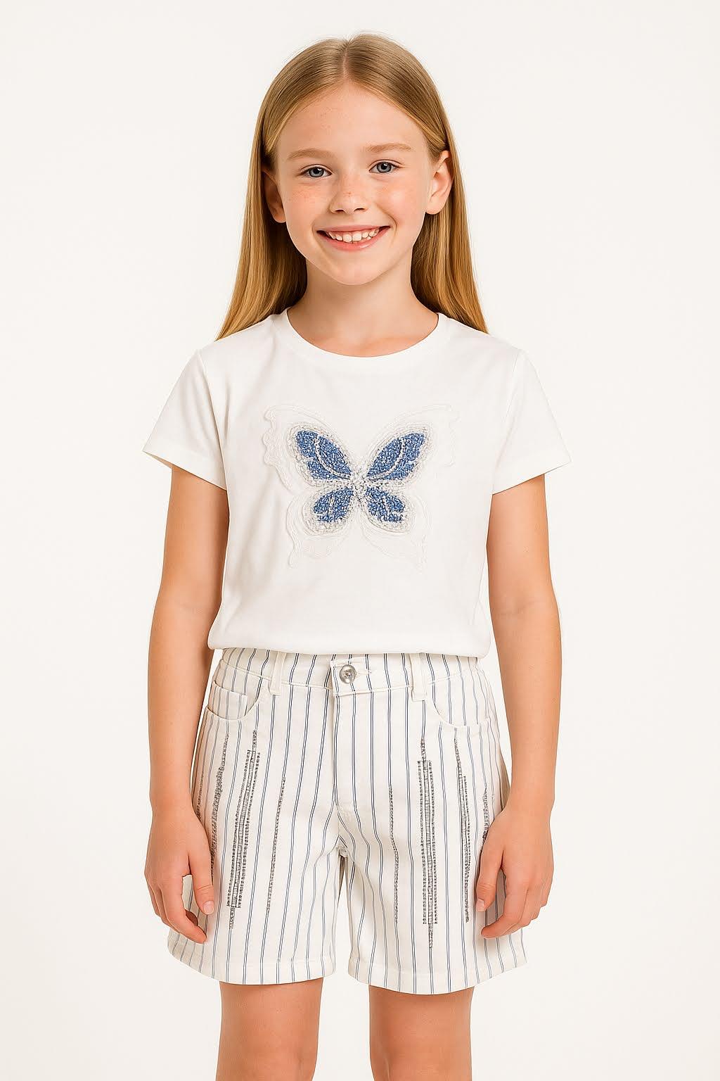 Kız Çocuk Çizgili Kanvas Şort