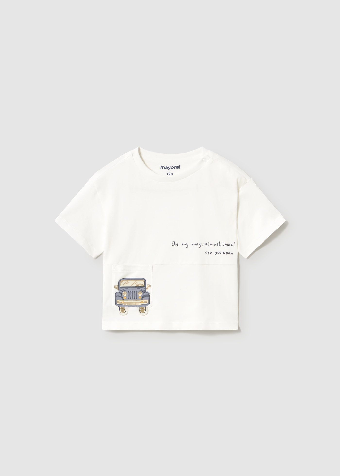 Mayoral Erkek Bebek Araba Baskılı Oversize Tshirt Krem