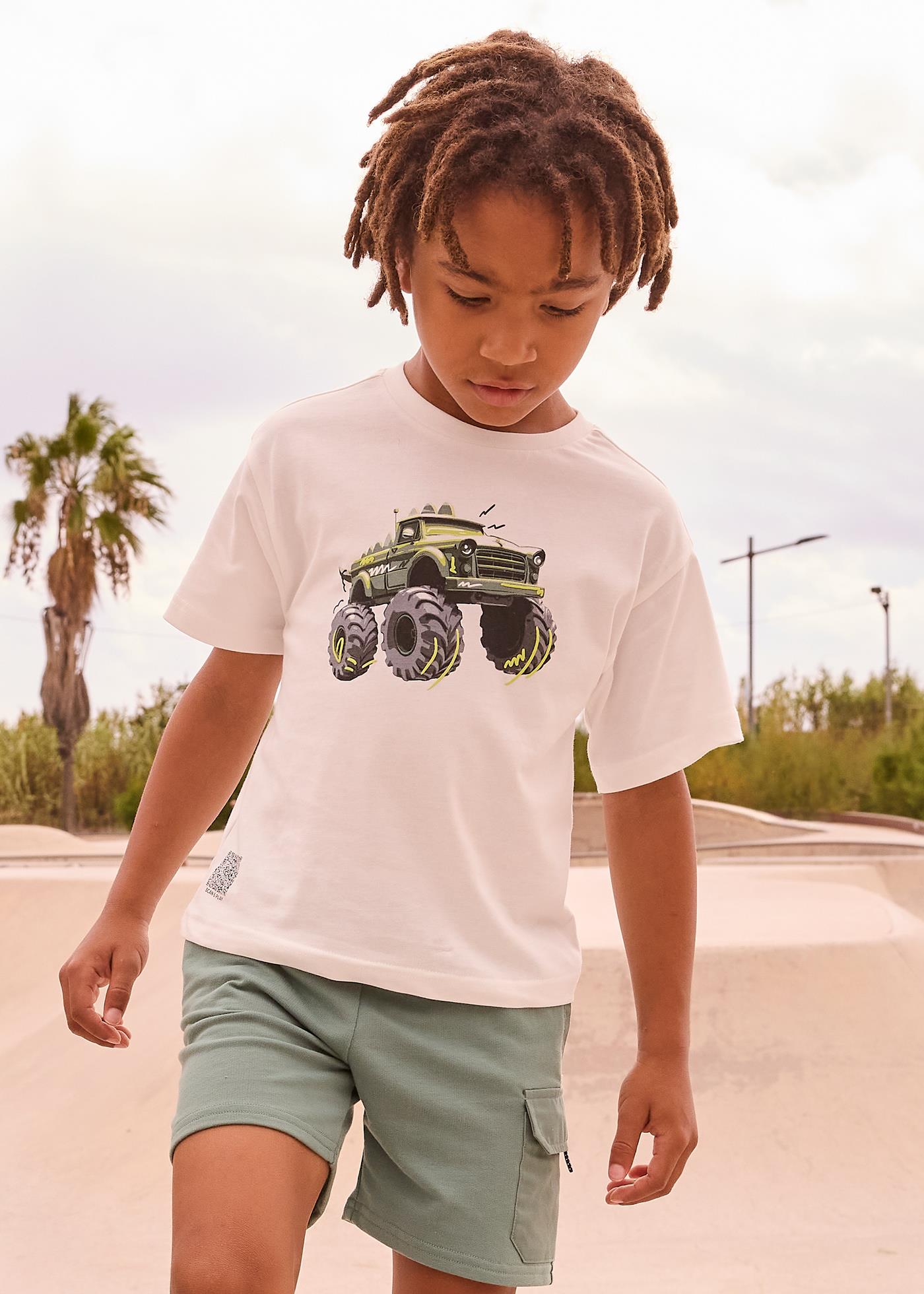 Mayoral Erkek Çocuk Araba Baskılı Tshirt Krem