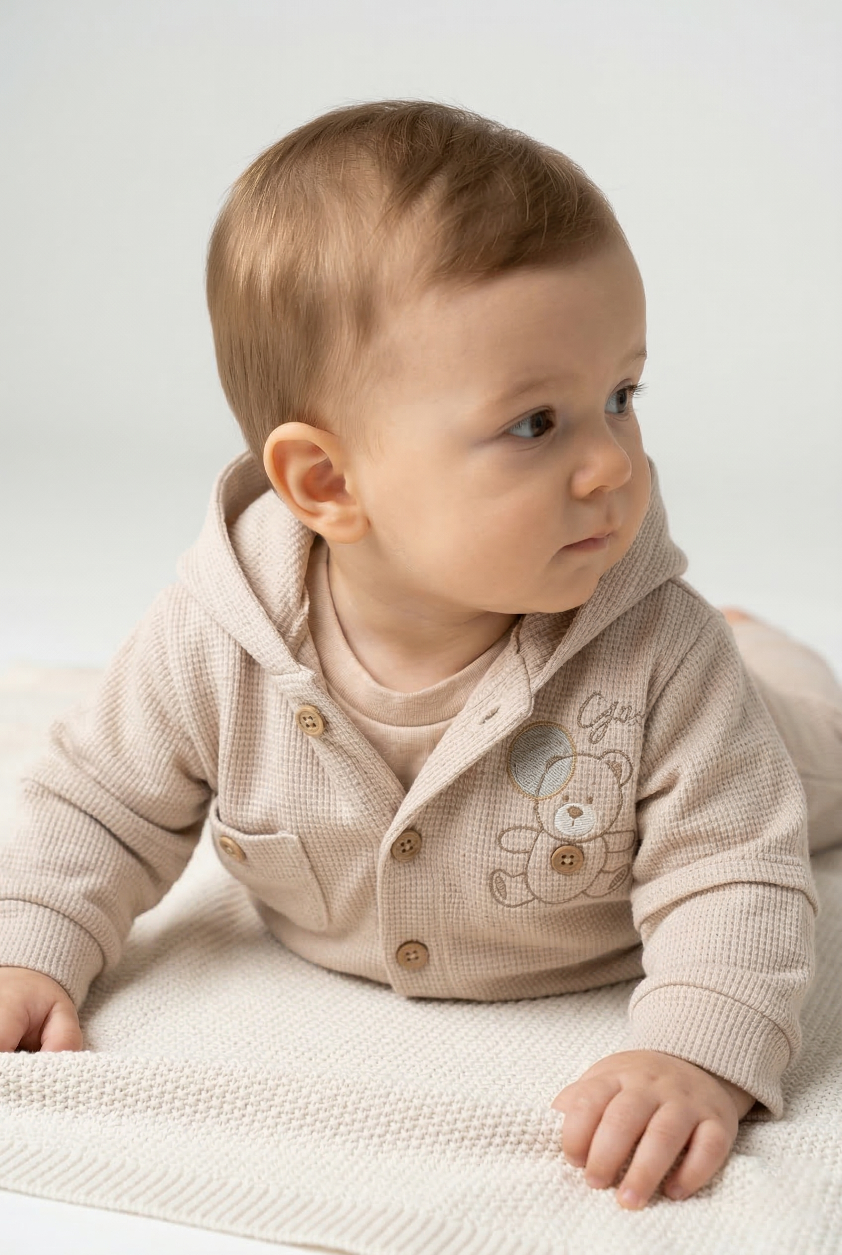 Erkek Bebek Pike Kumaş Eşofman Takım Bej