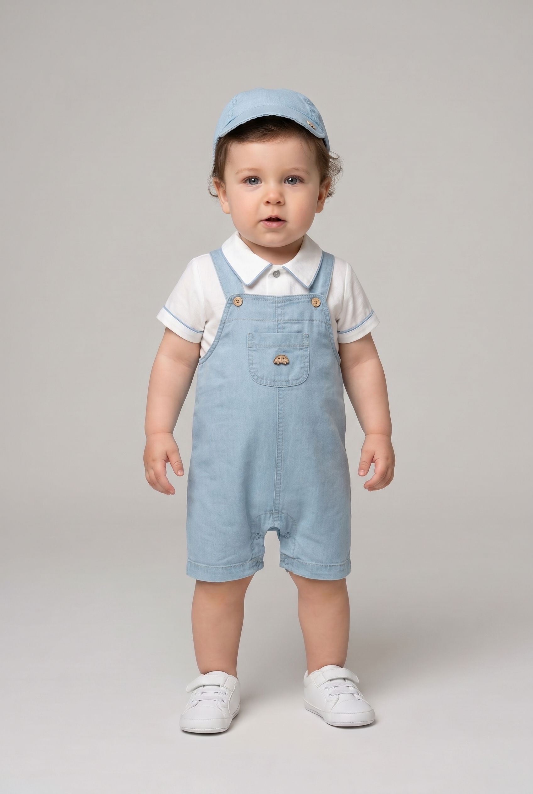 Erkek Bebek Kot Şort Salopet Takım Mavi