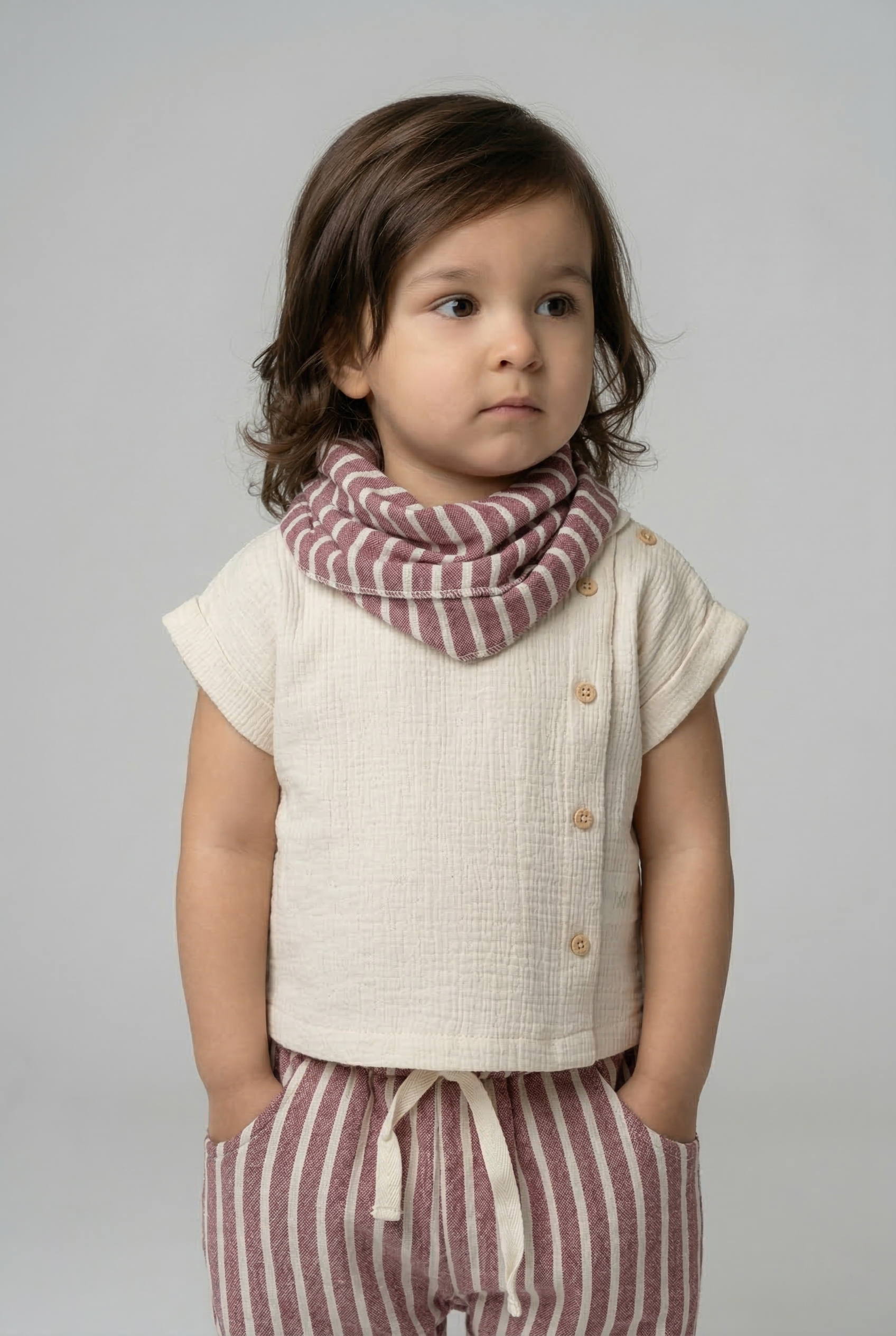 Erkek Bebek Müslin Gömlek Pantolon Ve Kaşkol Set Bordo
