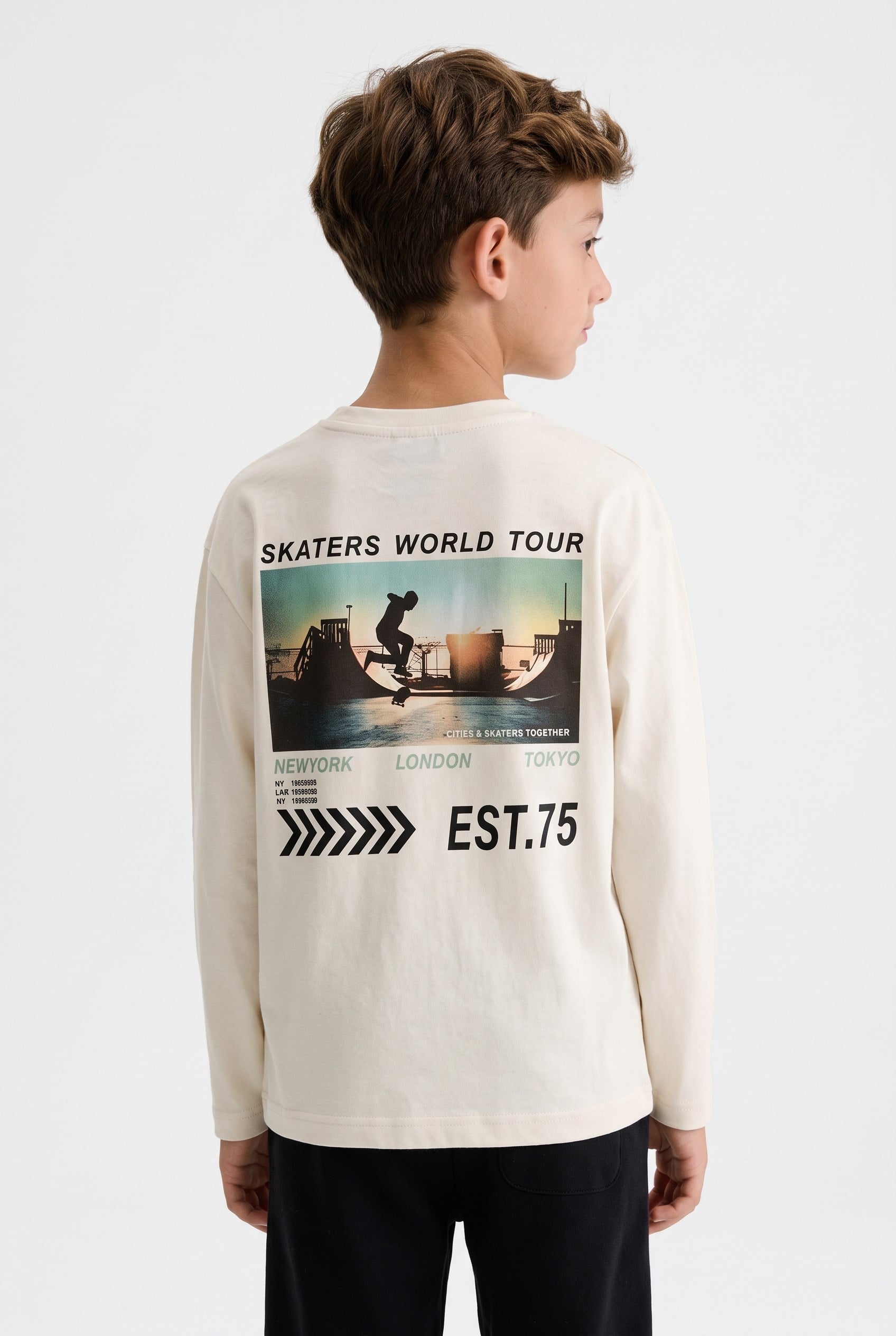 6-14 Yaş Erkek Çocuk Skater Penye Sweatshirt Beyaz