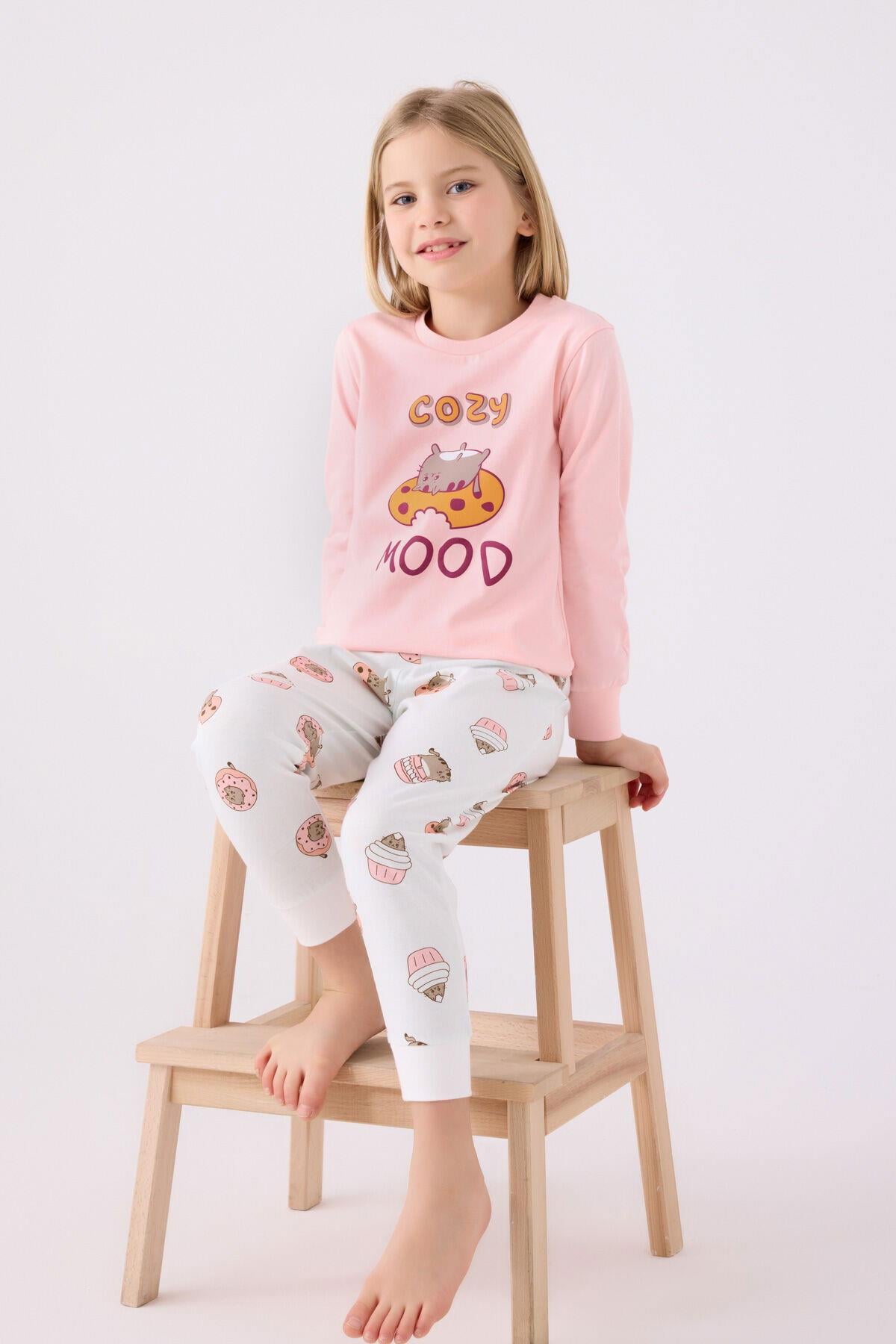 Rolypoly Kız Çocuk Uzun Kol Cozy Mood Süprem Pijama Takım Beyaz