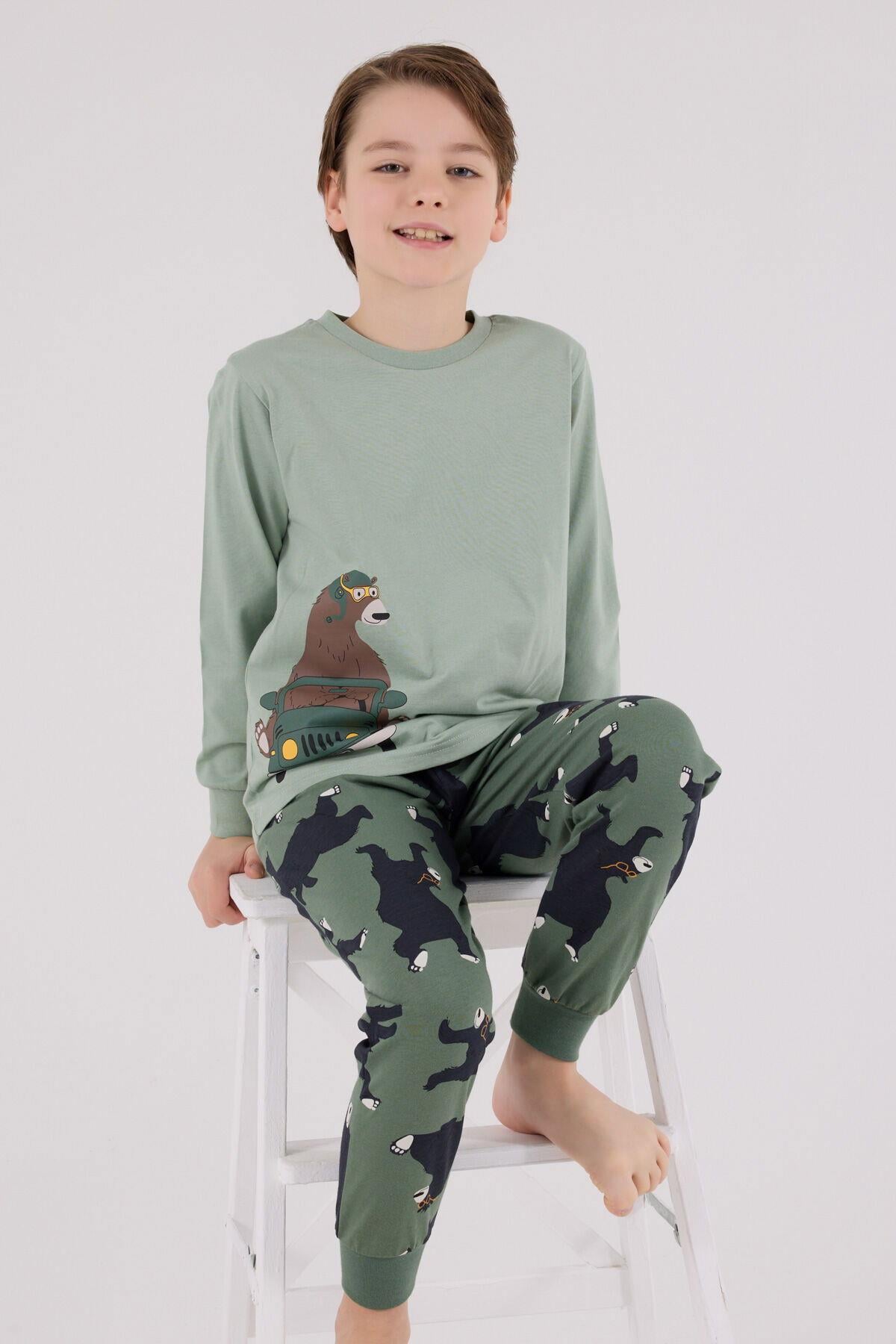 Rolypoly Erkek Çocuk Minik Ayı Uzun Kol Pijama Takım Yeşil
