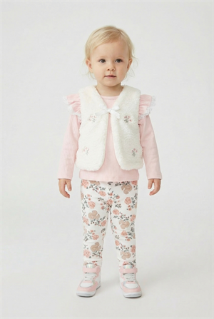 Kız Bebek Peluş Yelekli Tayt Takım Pembe