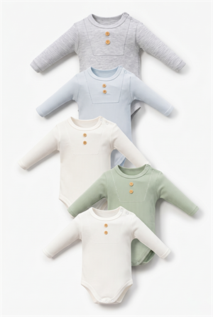 Erkek Bebek Uzun Kol Çıtçıtlı Body Seti Beyaz