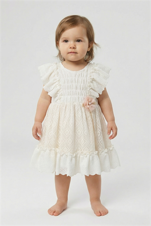 Kız Bebek Güpürlü Yazlık Elbise Krem