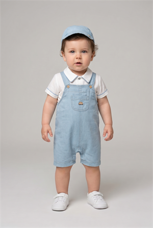 Erkek Bebek Kot Şort Salopet Takım Mavi