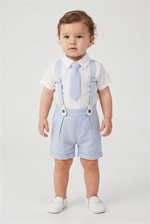 Erkek Bebek Askılı Gömlek Ve Şort Takım Mavi