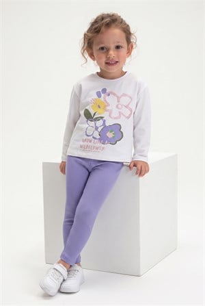 4-8 Yaş Kız Çocuk Wildflover Ribana Taytlı Takım Mor