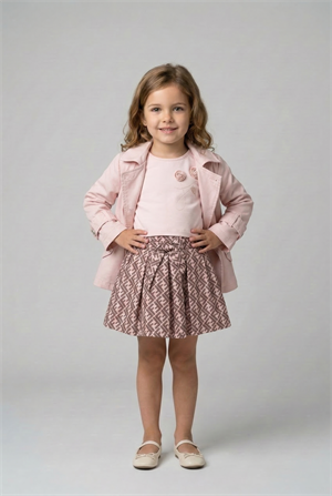 Kız Çocuk Kanvas Trenc Etek Ve Crop Body Set Pembe