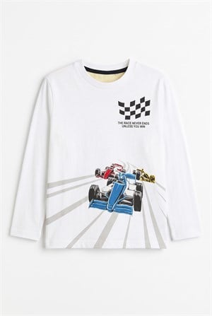 2-10 Yaş Erkek Çocuk Racer Penye Sweatshirt Beyaz