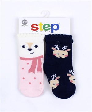 Step Kız Bebek Geyikli Çorap Seti