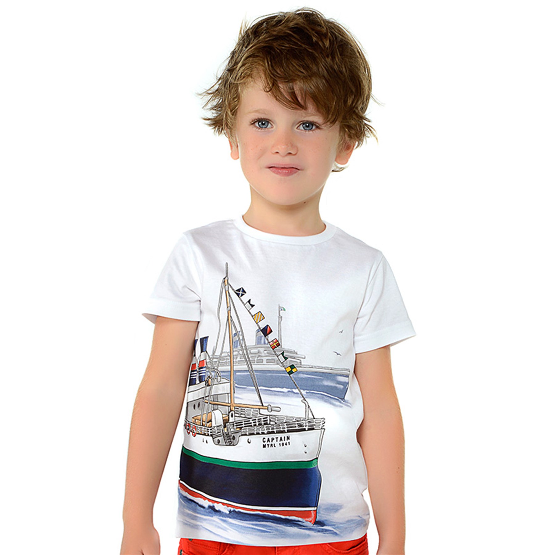 2-9 Yaş Mayoral Erkek Çocuk Gemi Baskılı Tshirt - Cslkids