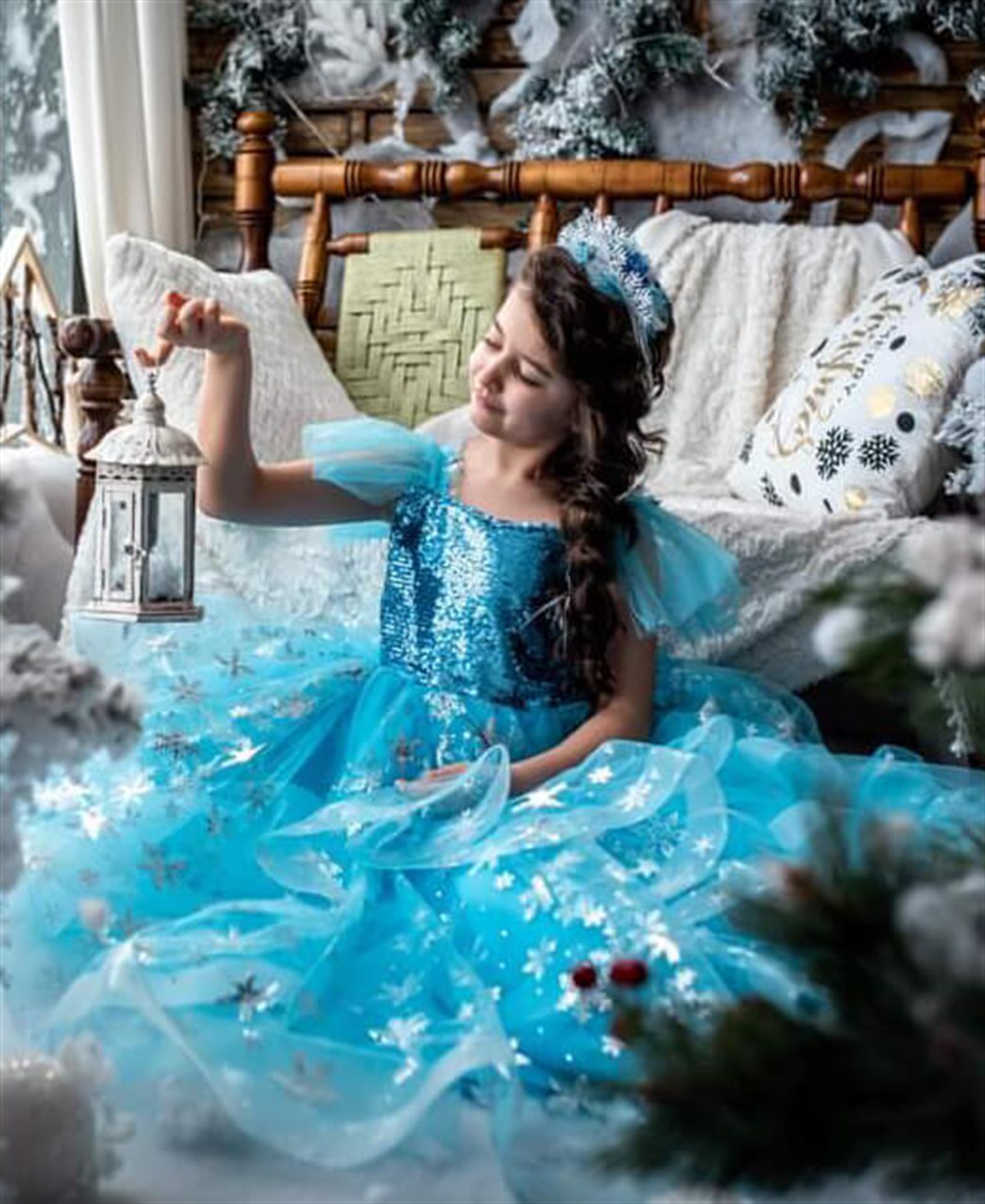 4-8 Yaş Kız Çocuk Frozen Elsa Elbise MAVİ | CSLKids
