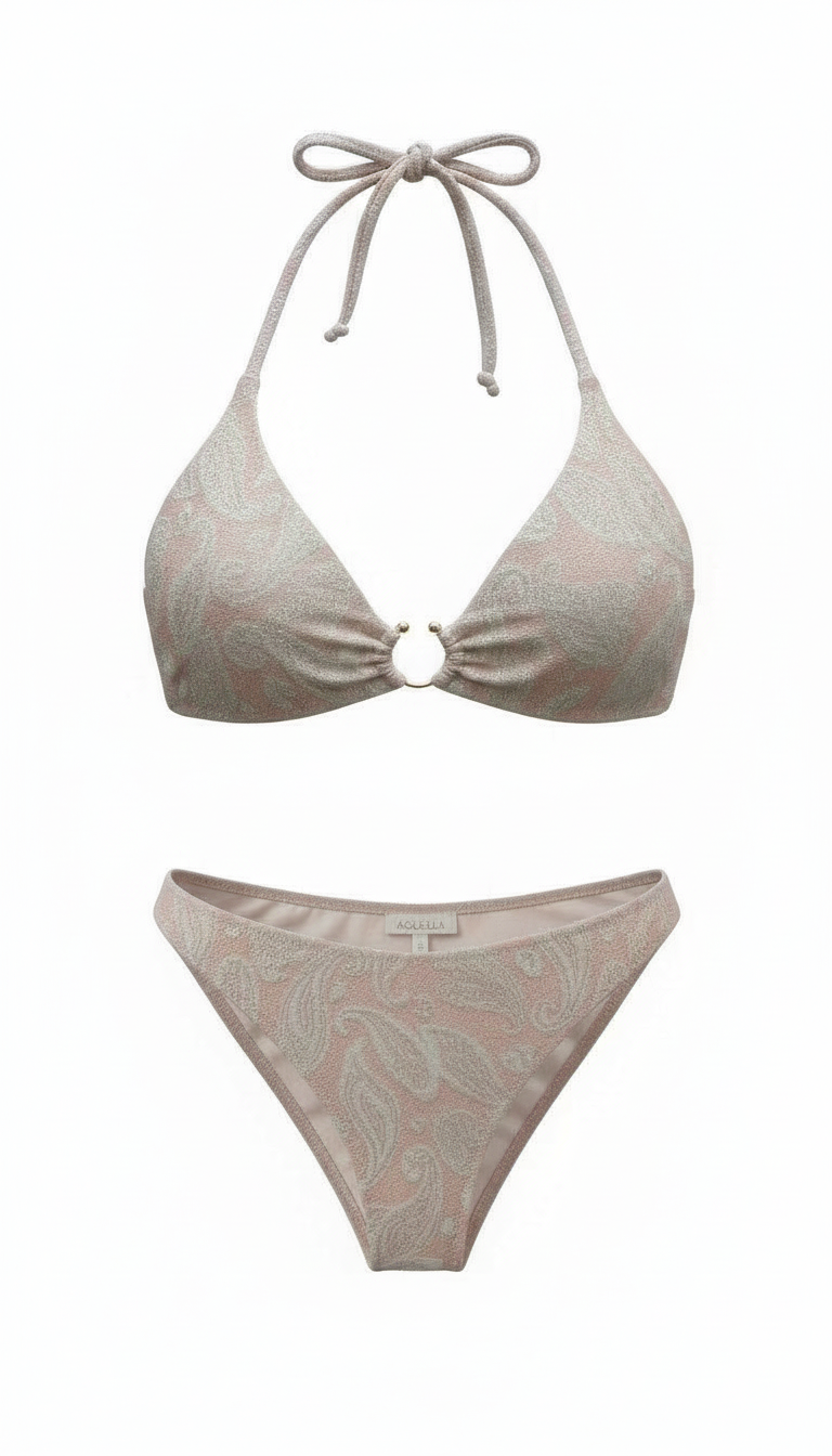 Ajurlu Simli Pudra Aksesuarlı Üçgen Bikini Takım