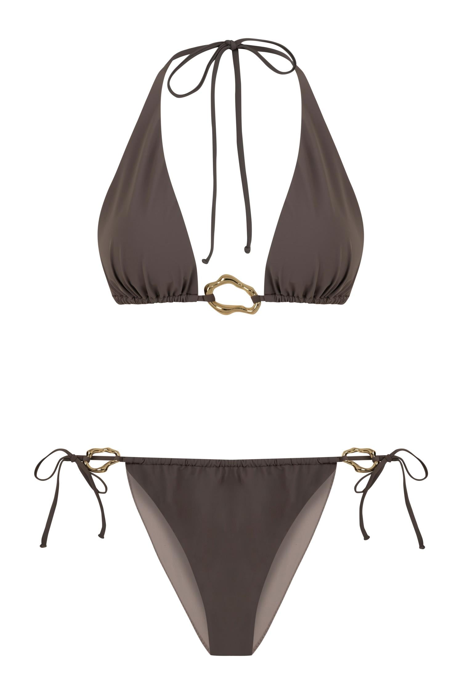 Aksesuarlı Vizon Üçgen Bikini Takım