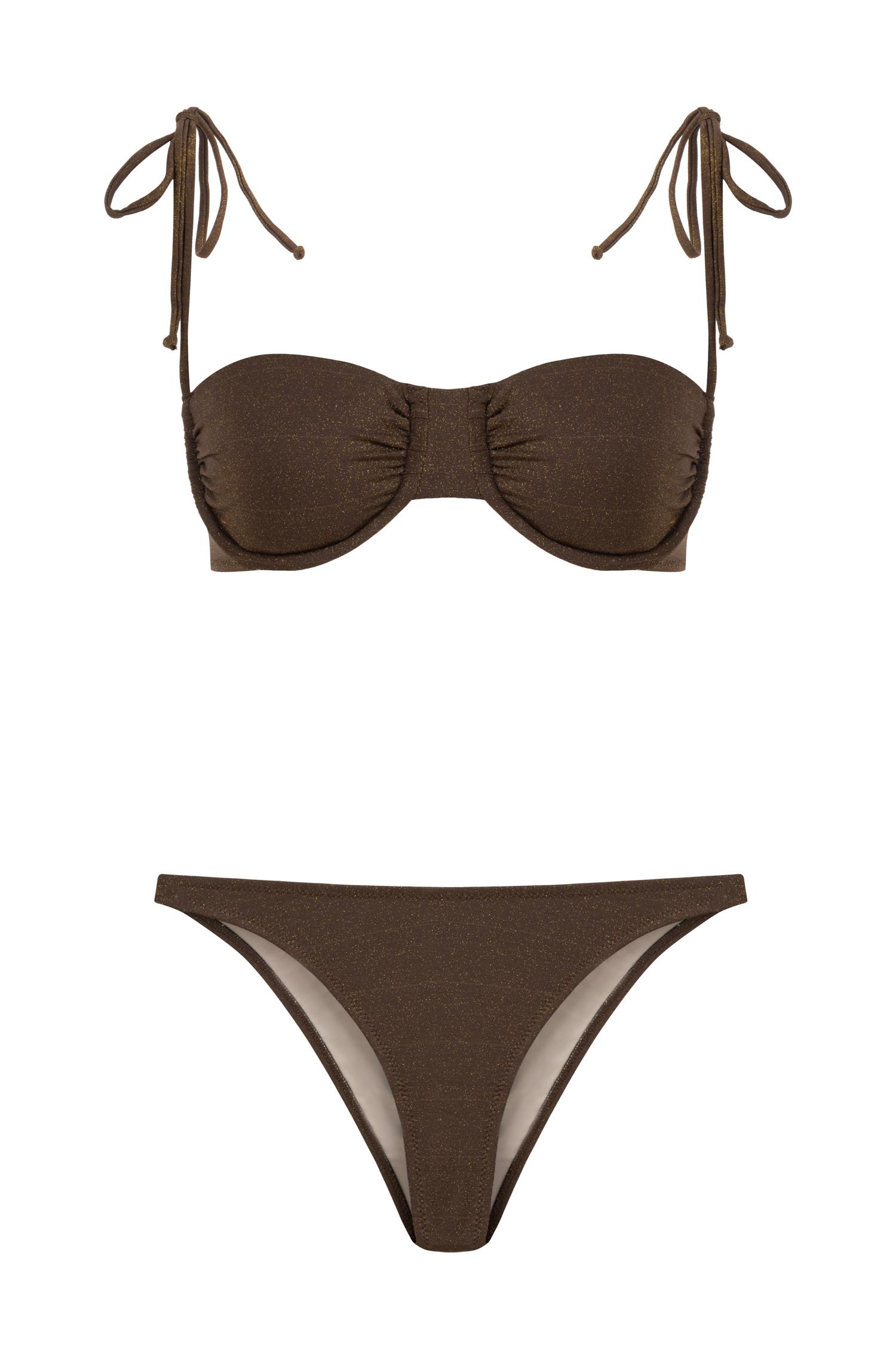 Balenli Simli Kahverengi Bikini Takım