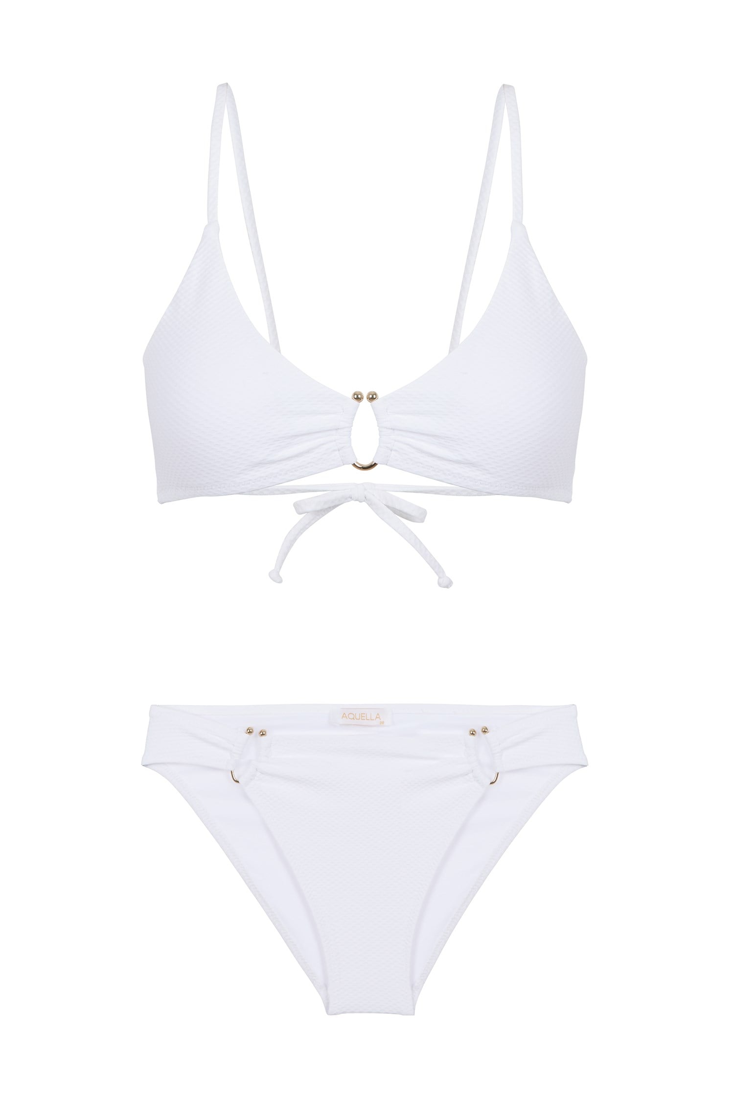 Beyaz Dokulu Aksesuarlı Üçgen Bikini Takım