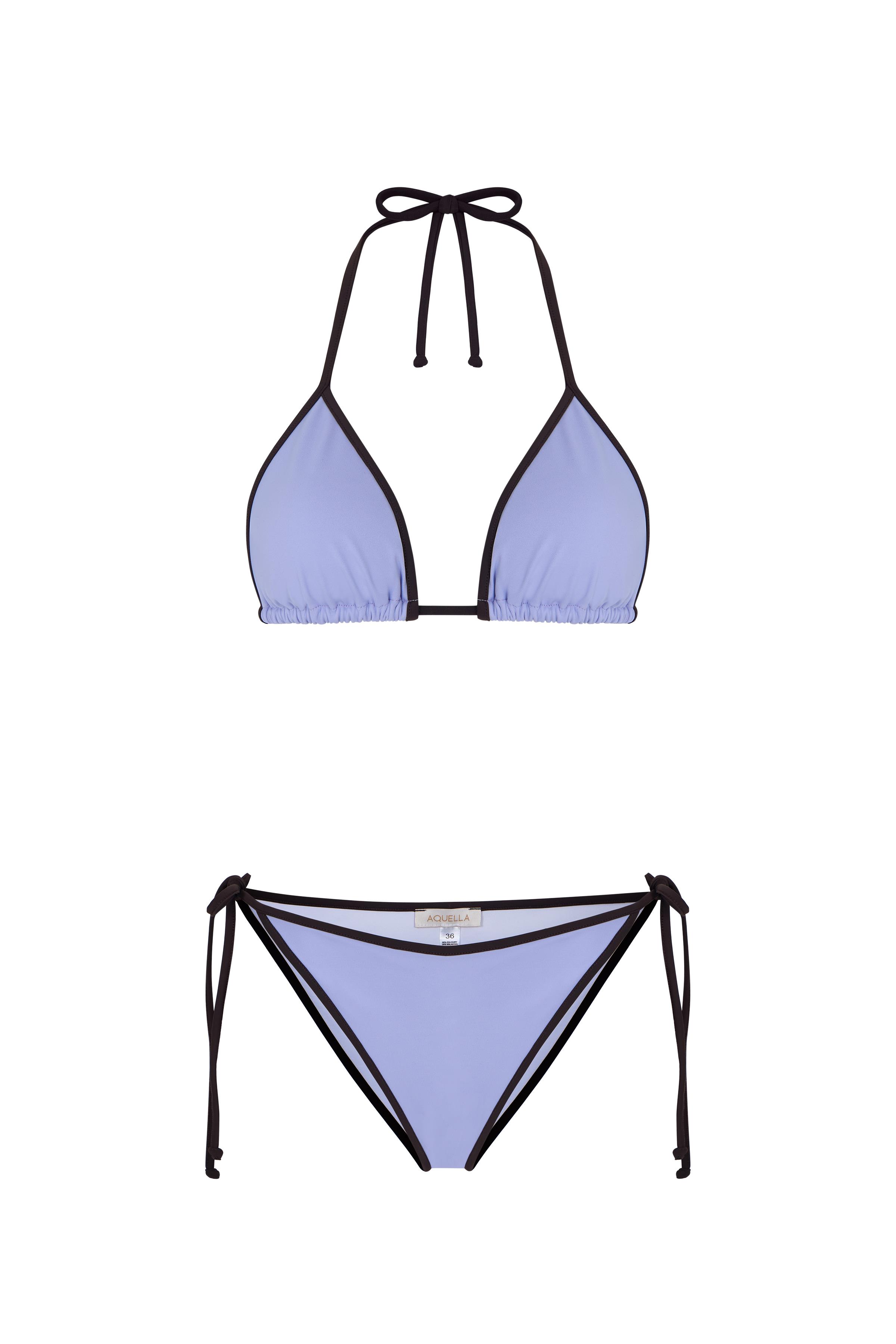 Biye Detaylı Lila Üçgen Bikini Takım