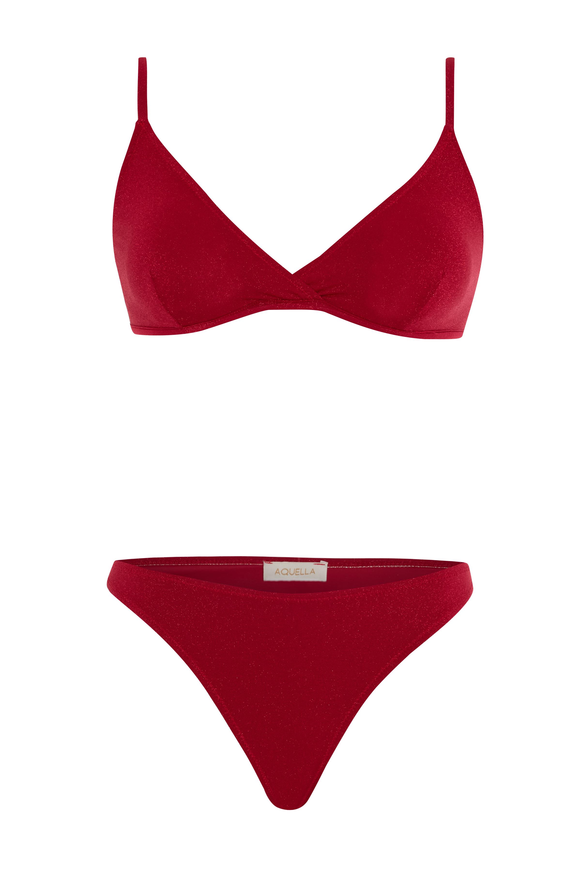 Biyeli Pensli Kırmızı Üçgen Bikini