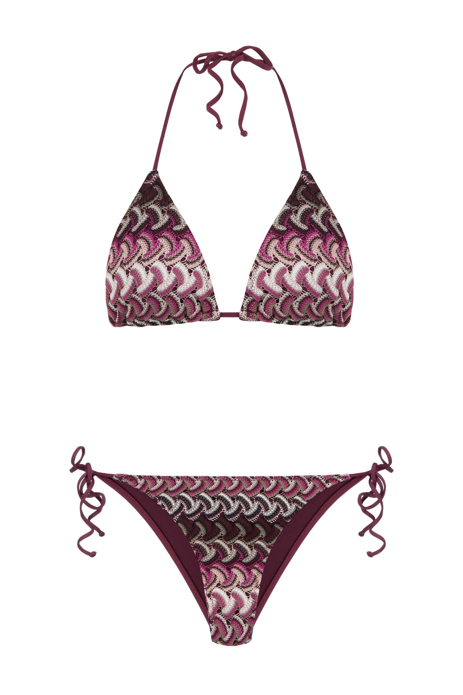 Büzgü Detaylı Renkli Triko Üçgen Bikini Takım