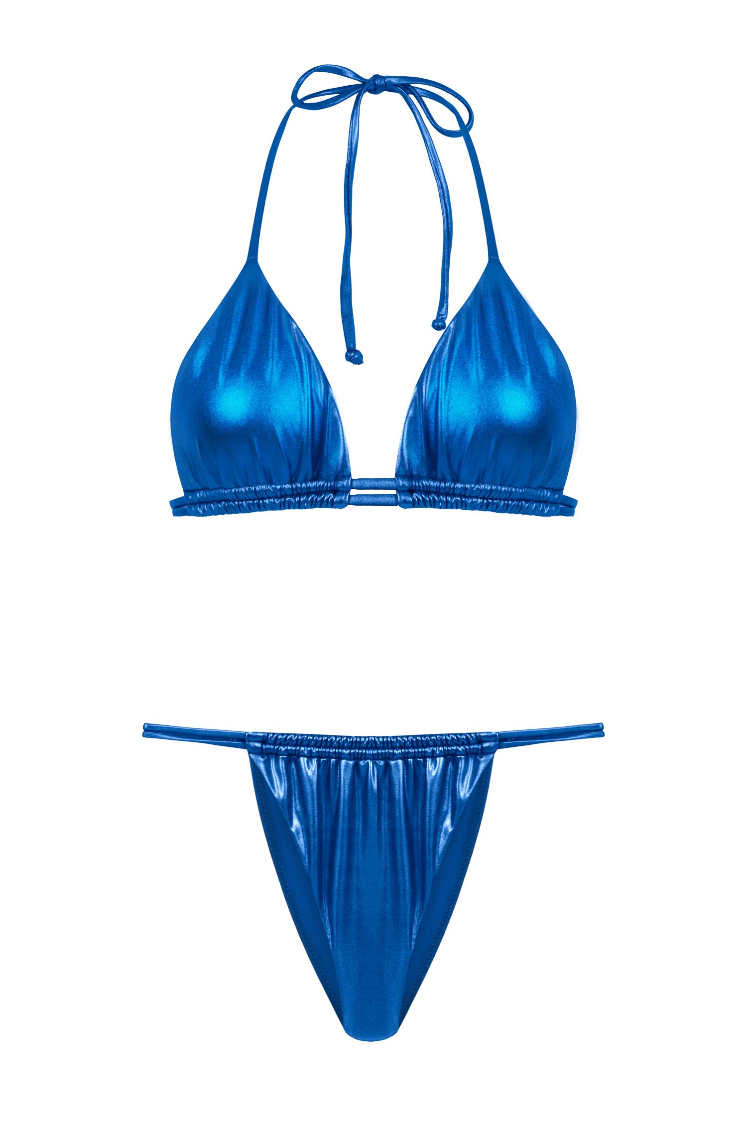 Çift Kanal Büzgülü Saks Parlak Üçgen Bikini Takım
