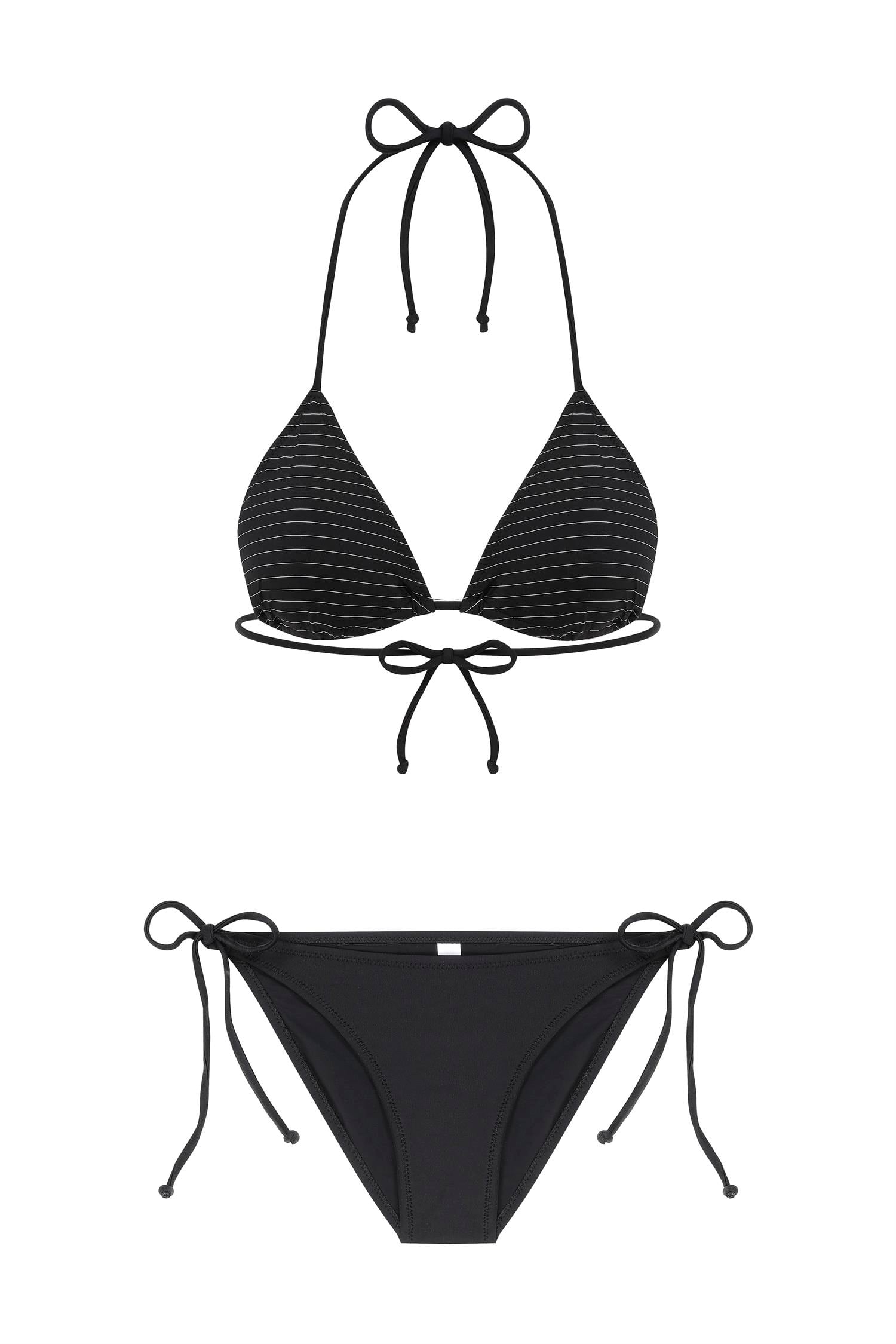 Çizgili Siyah Üçgen Bikini Takım