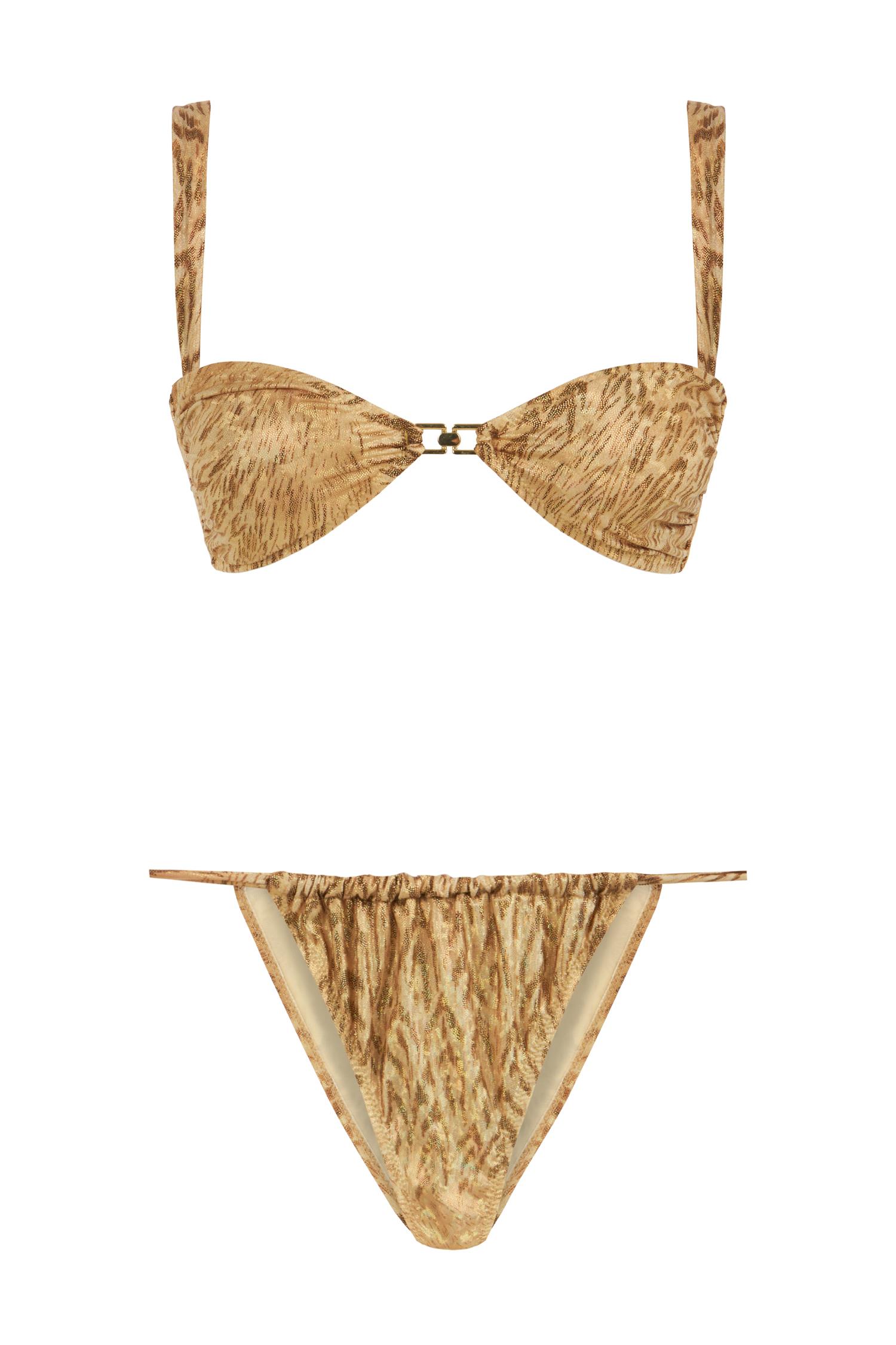 Desenli Aksesuarlı Straplez Bikini Takım