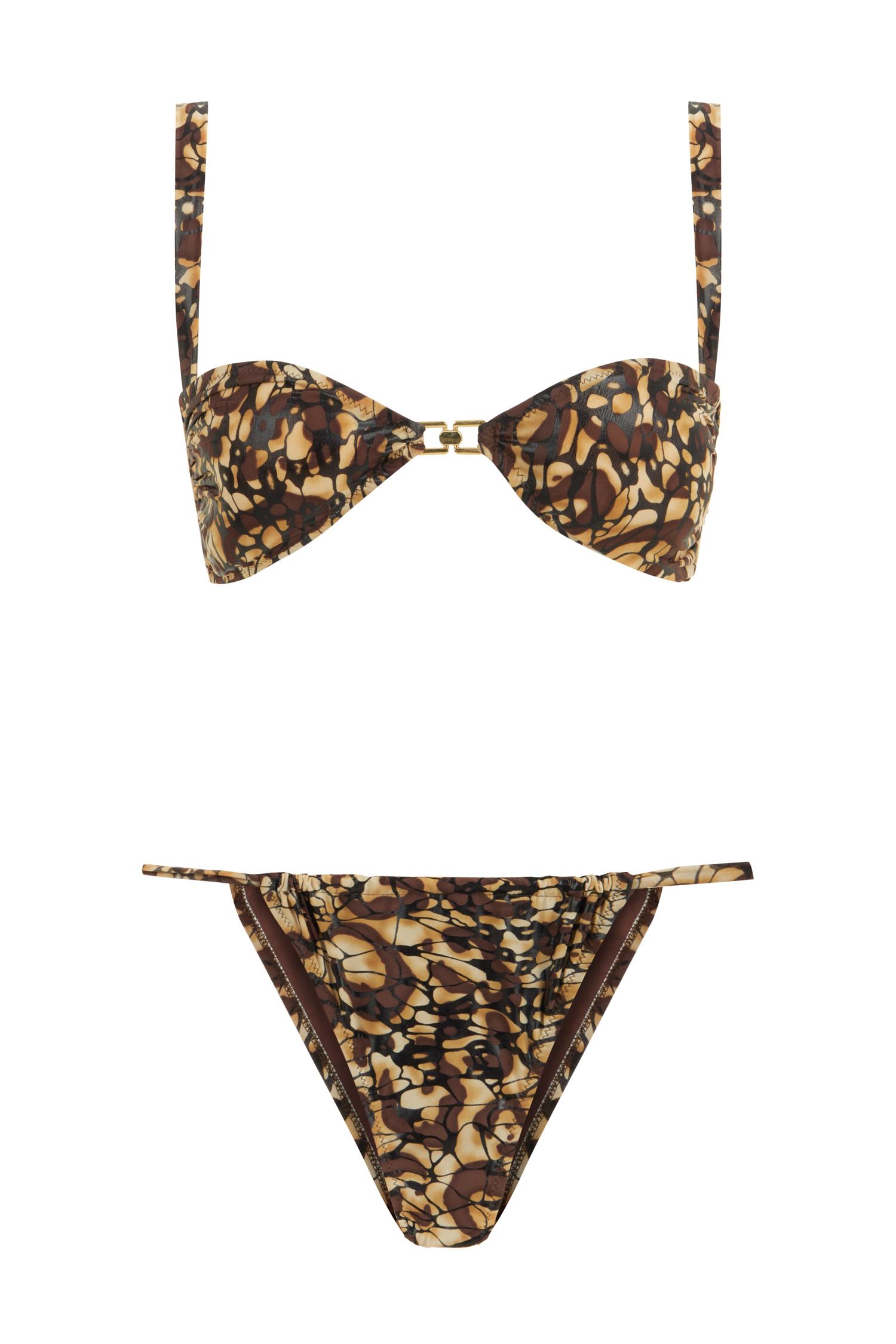 Desenli Aksesuarlı Straplez Bikini Takım