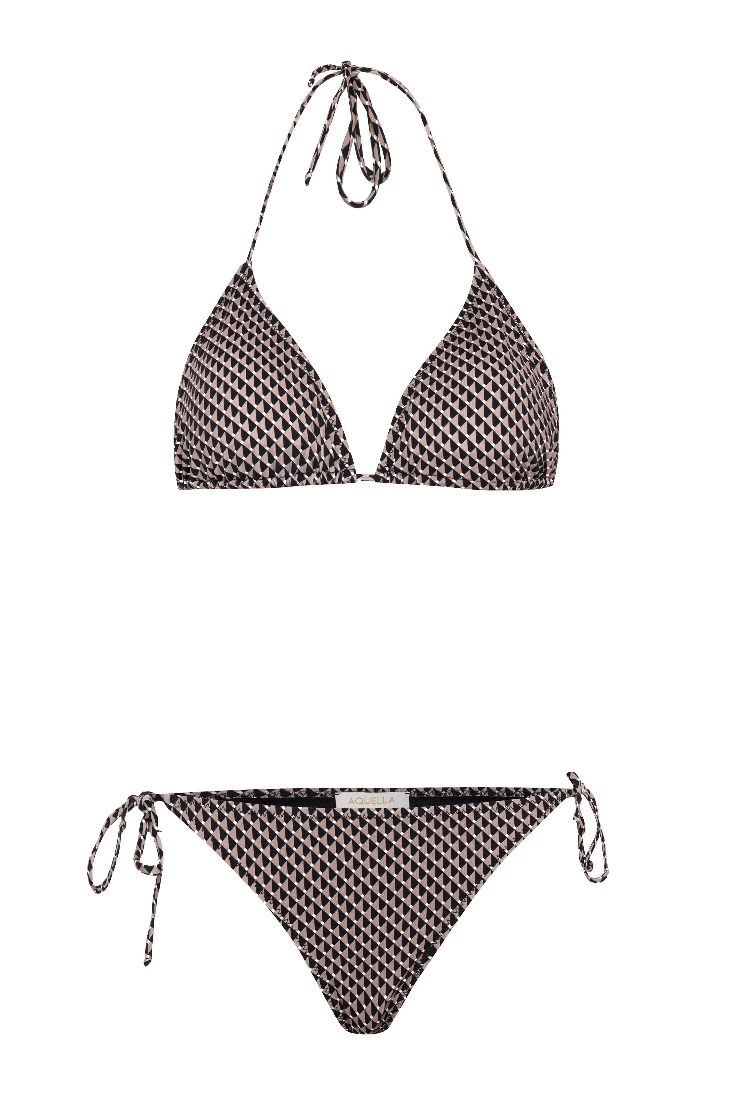 Desenli Arkası Büzgülü Üçgen Bikini