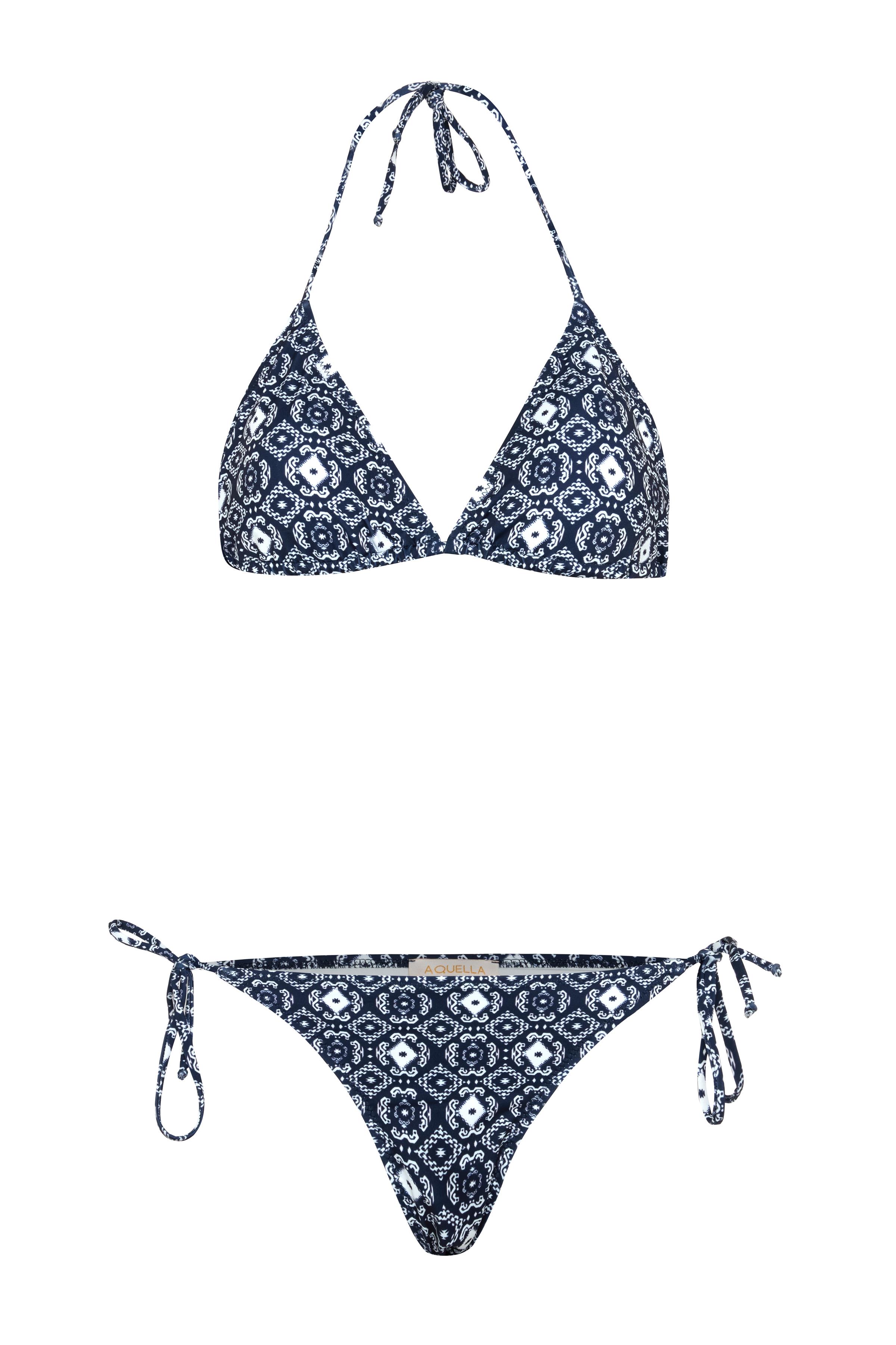 Desenli Arkası Büzgülü Üçgen Bikini