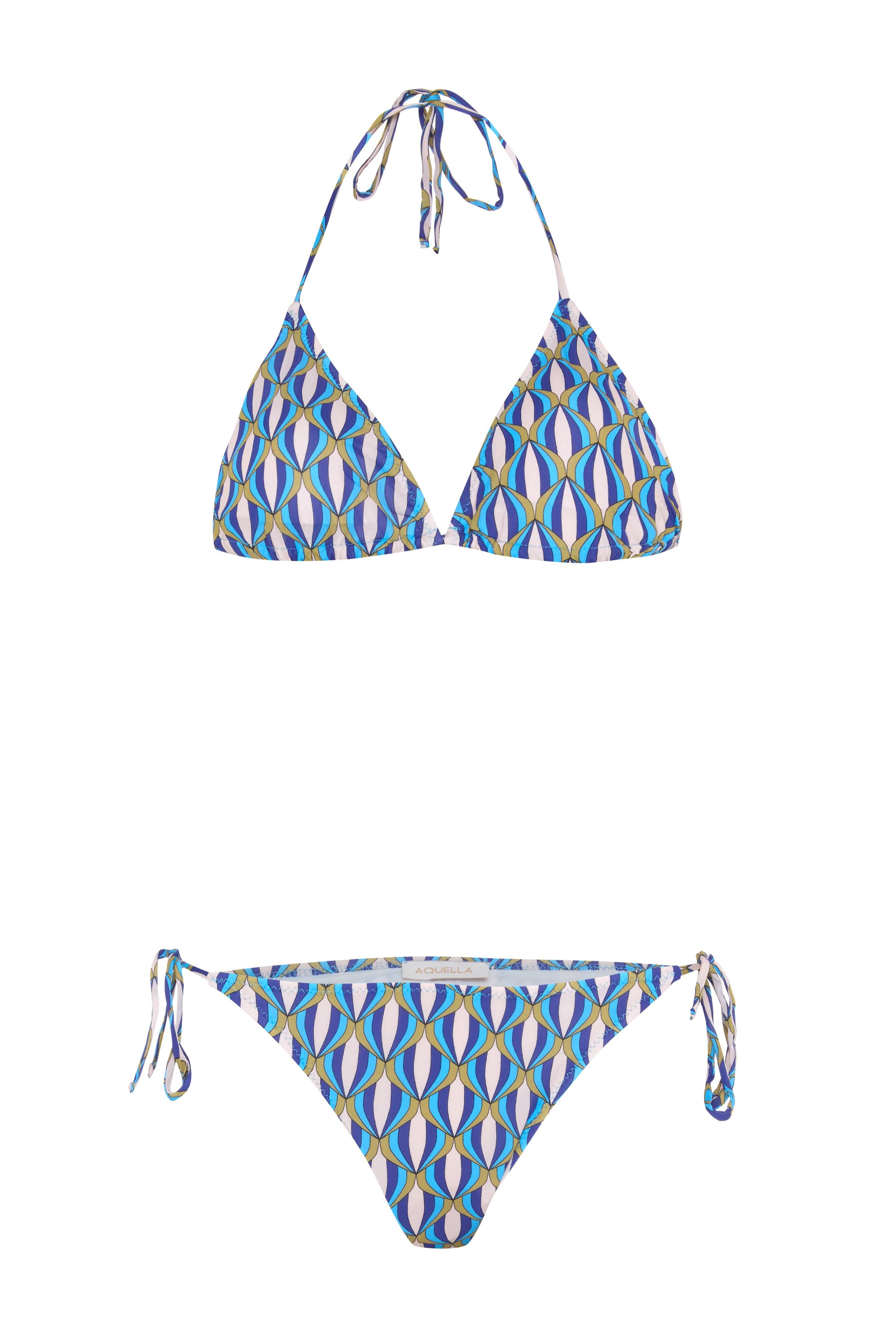 Desenli Arkası Büzgülü Üçgen Bikini