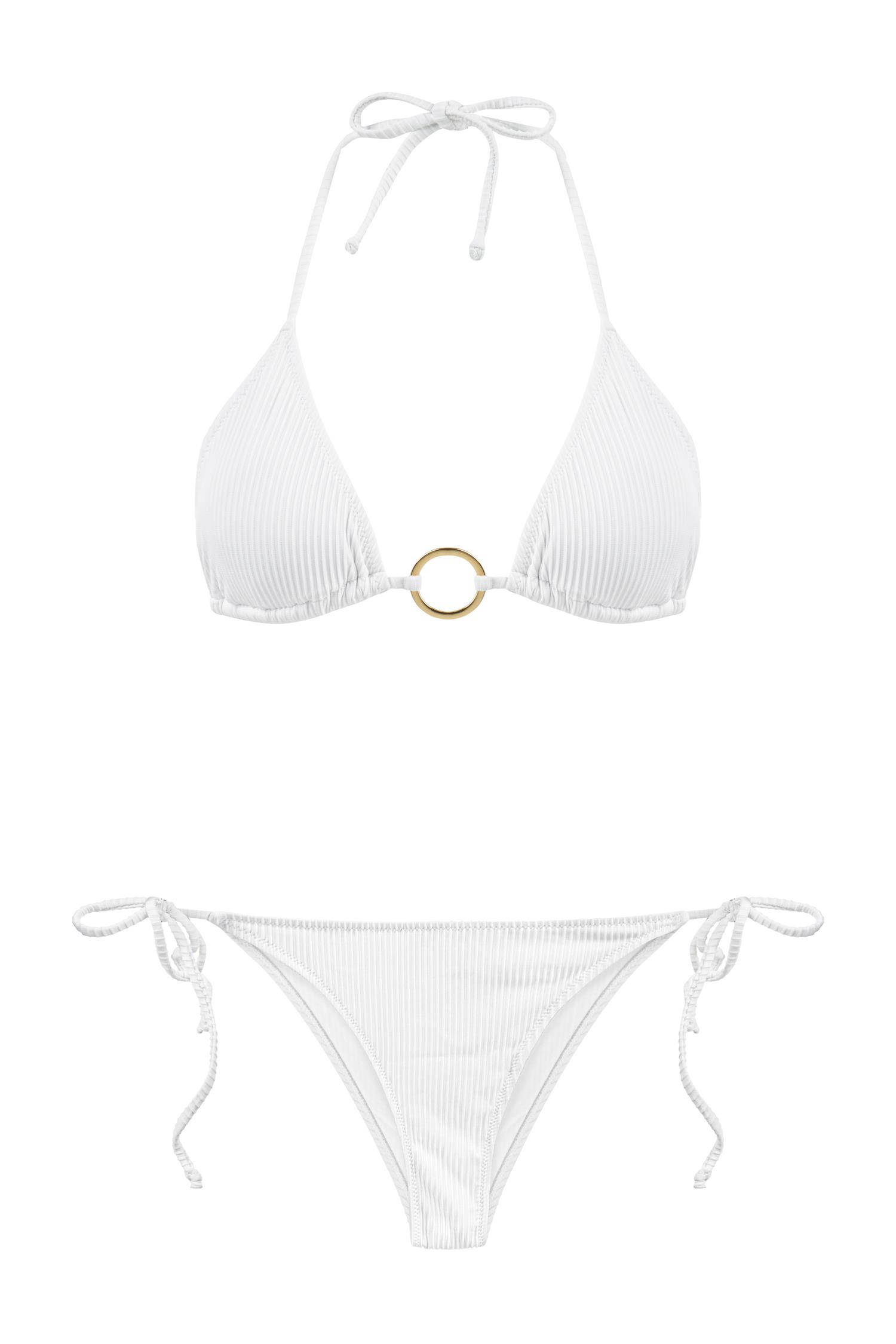 Dokulu Aksesuarlı Beyaz Üçgen Bikini Takım