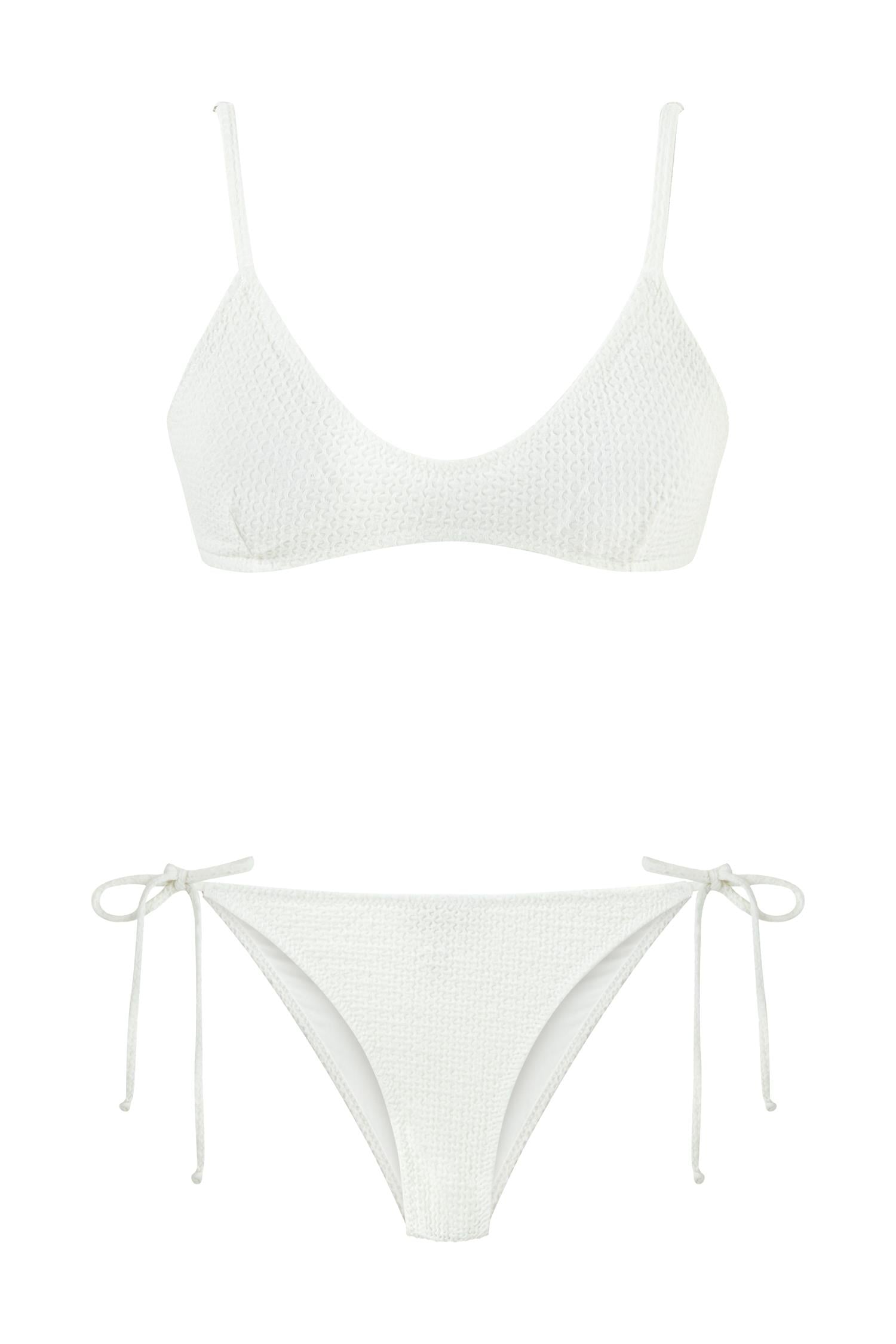 Dokulu Beyaz Pensli Üçgen Bikini Takım