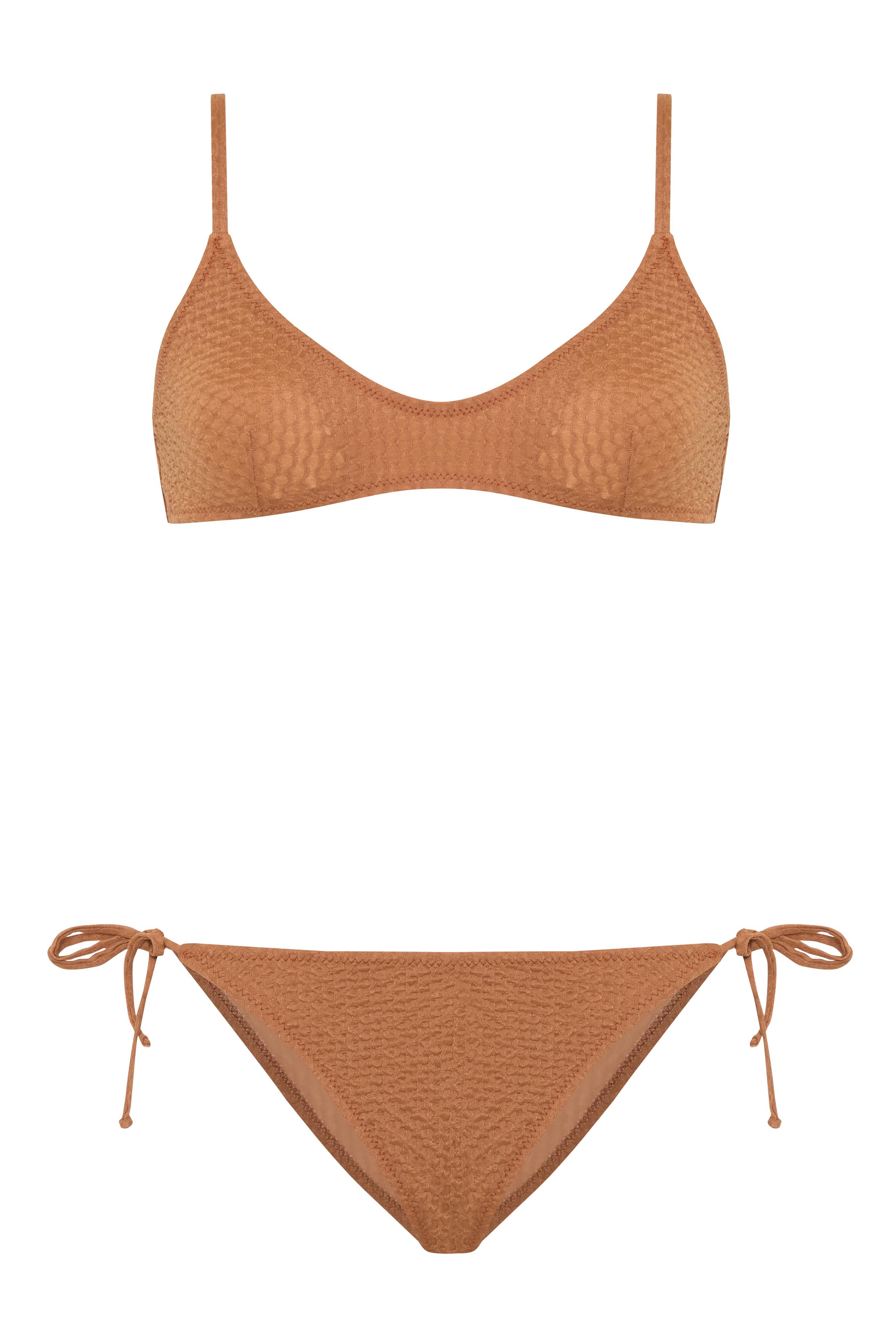 Dokulu Camel Pensli Üçgen Bikini Takım