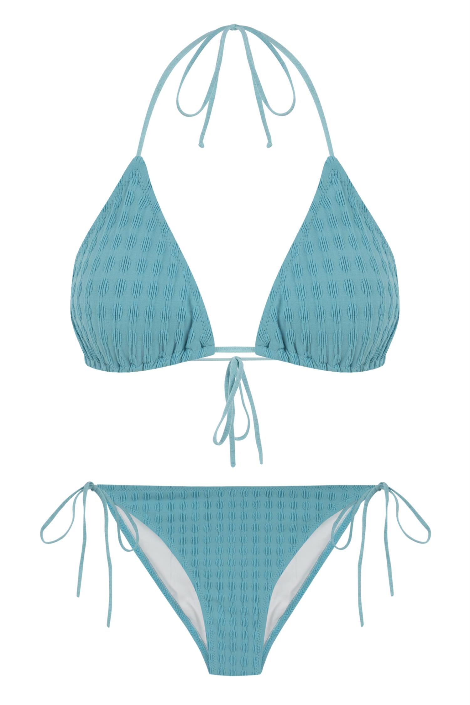 Dokulu Mavi Üçgen Bikini Takım
